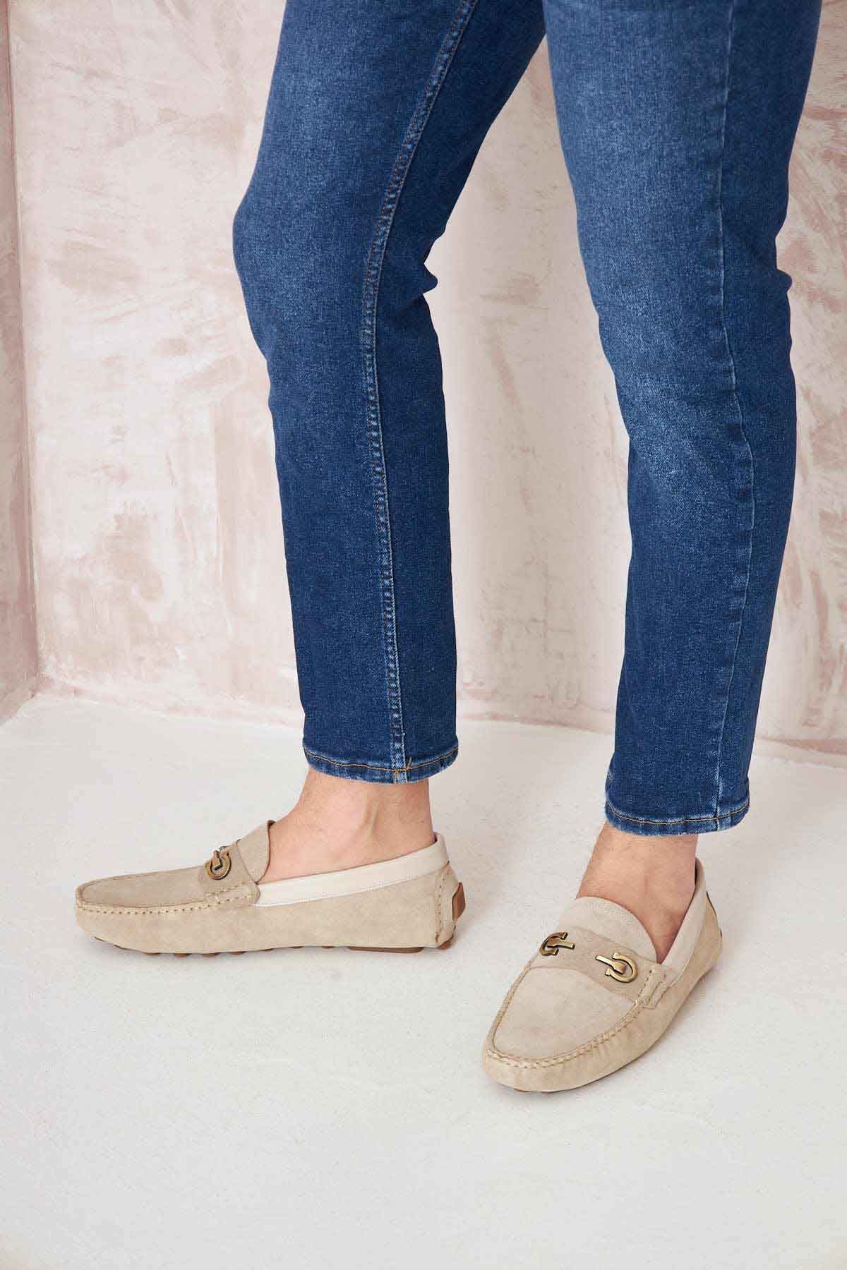 Hakiki Süet Erkek Tokalı Loafer 500909 Bej