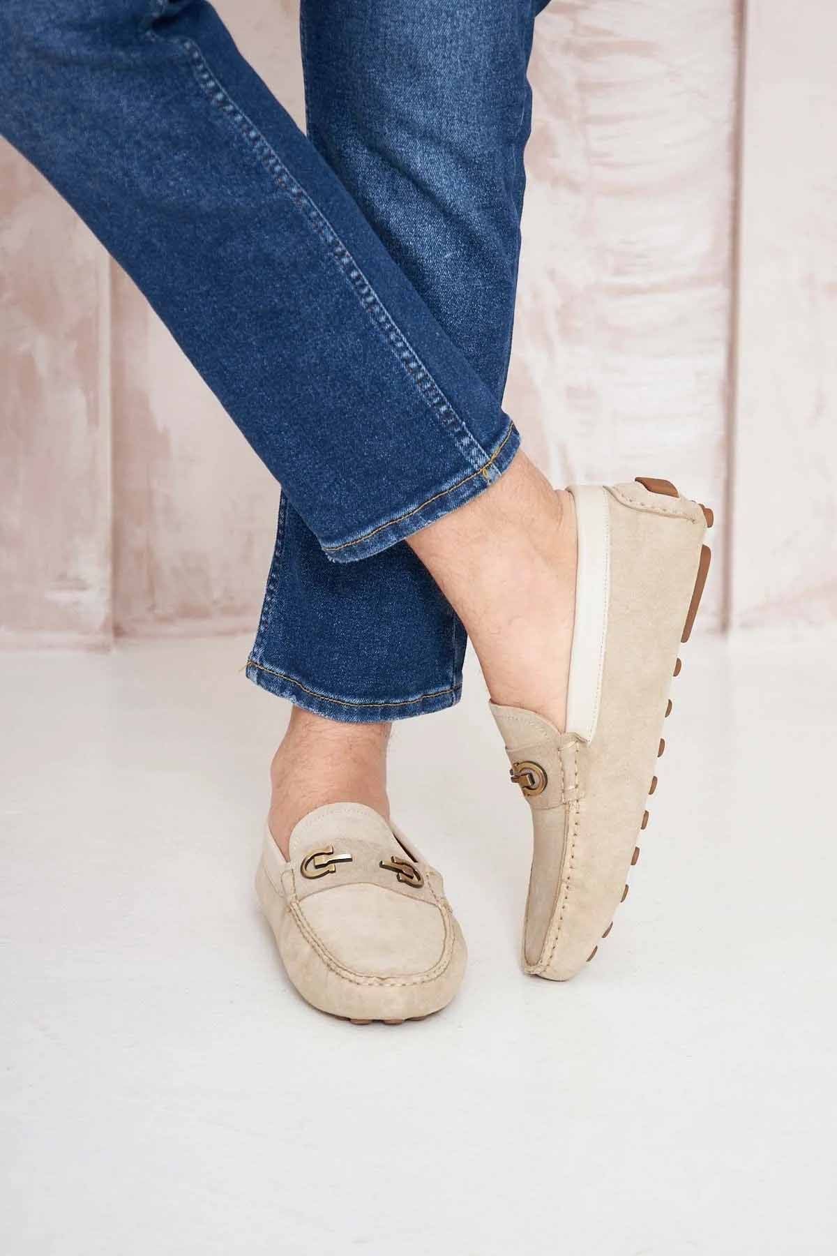 Hakiki Süet Erkek Tokalı Loafer 500909 Bej