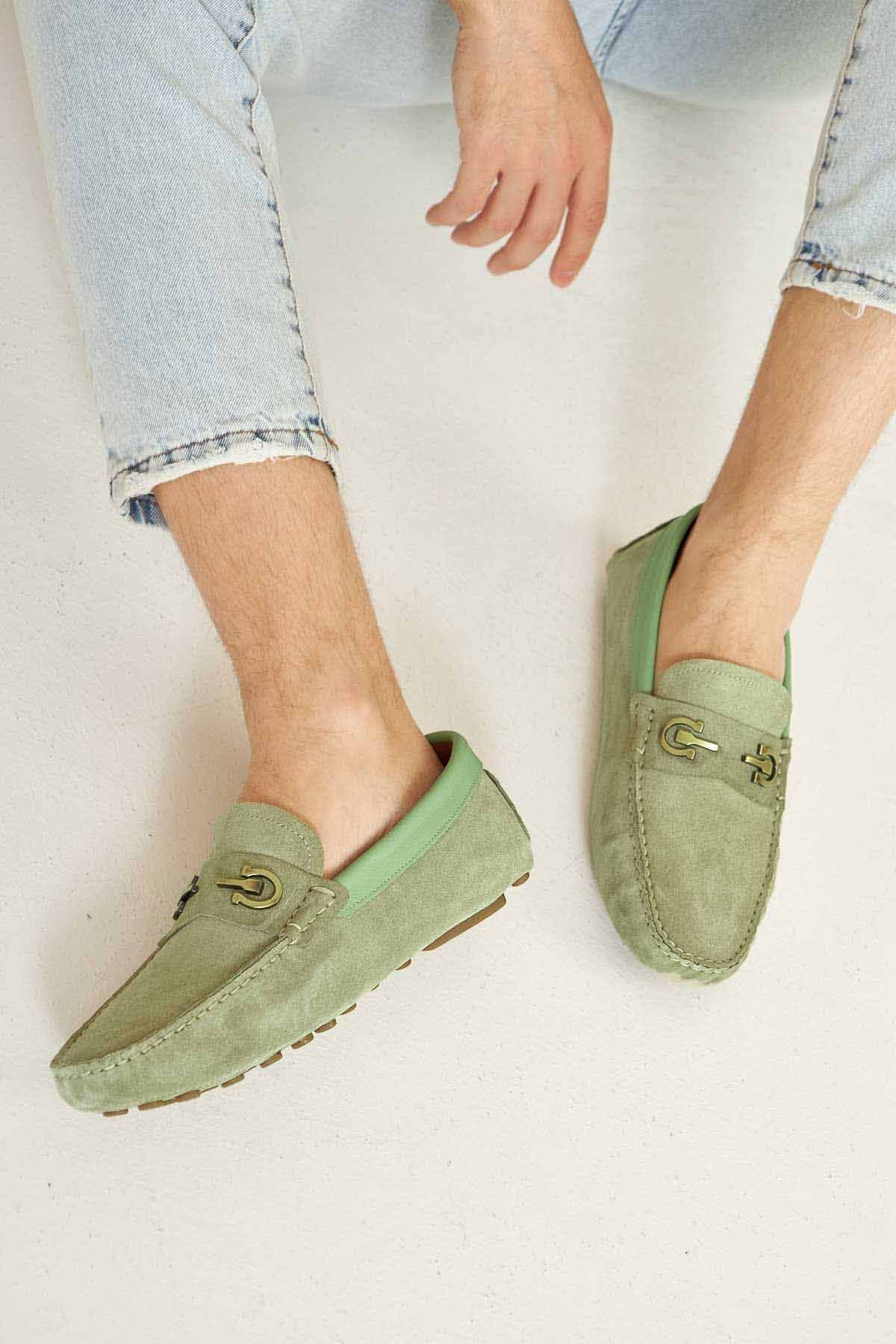 Hakiki Süet Erkek Tokalı Loafer 500909 Mint