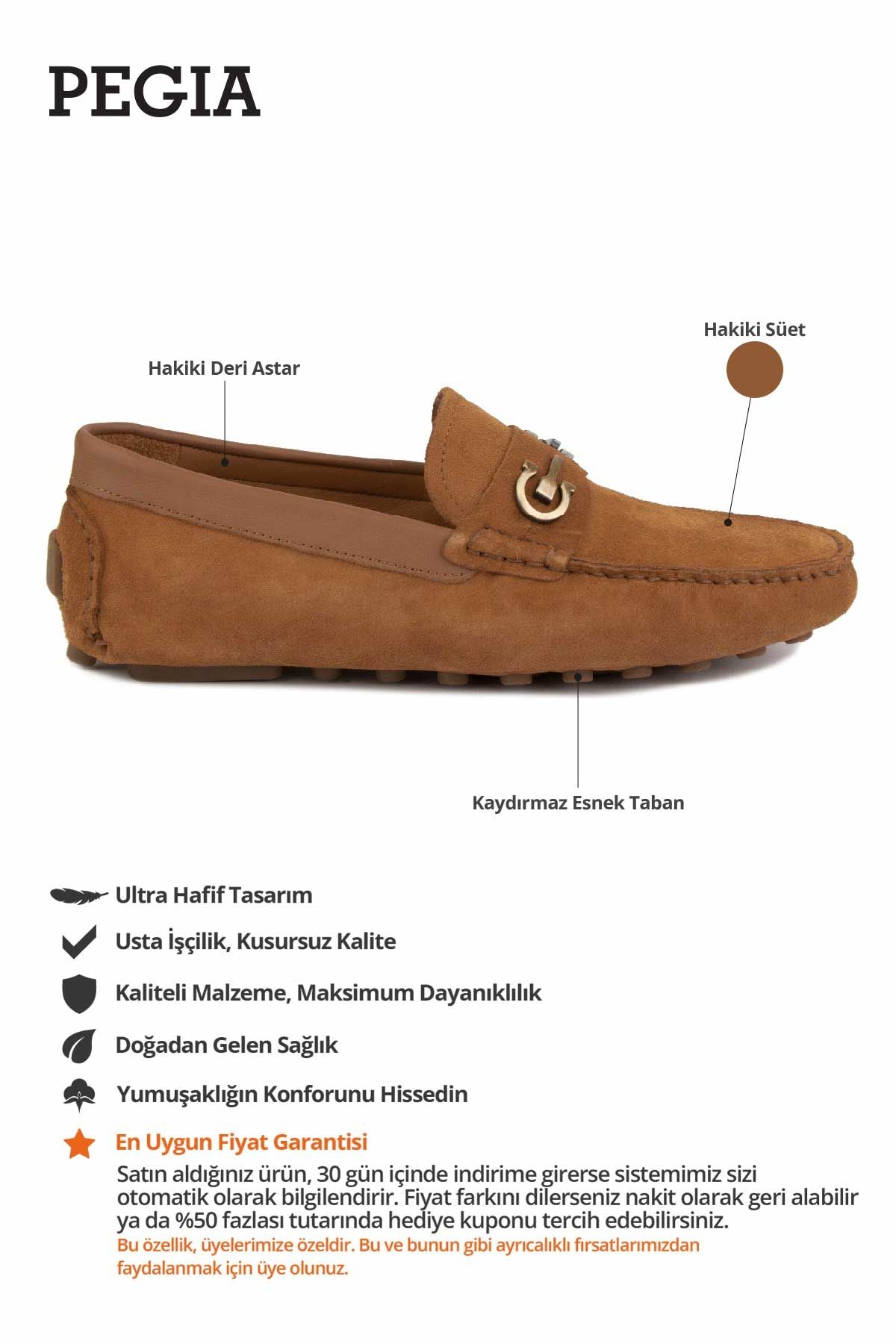 Hakiki Süet Erkek Tokalı Loafer 500909 Taba