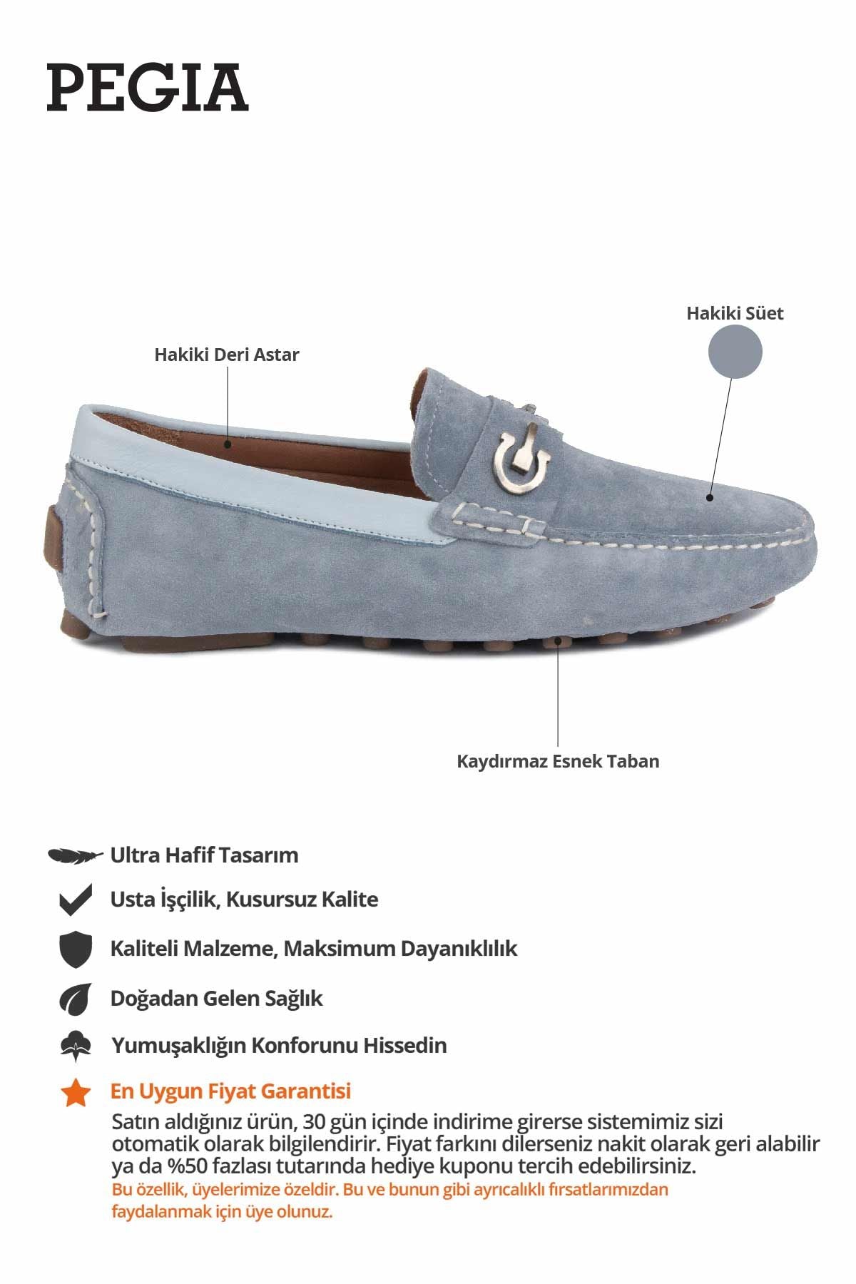 Hakiki Süet Erkek Tokalı Loafer 500909 Açık Mavi