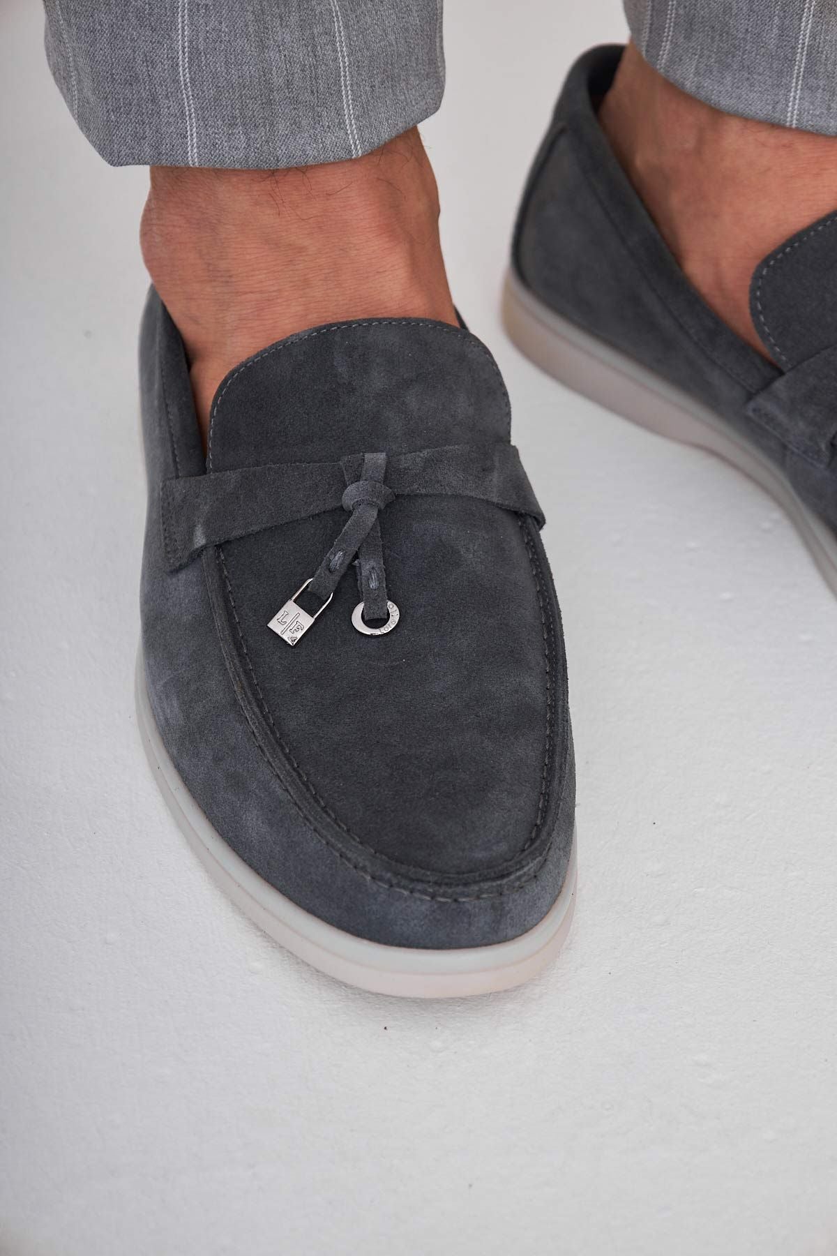 Hakiki Süet Erkek Tokalı Loafer 500910 Antrasit