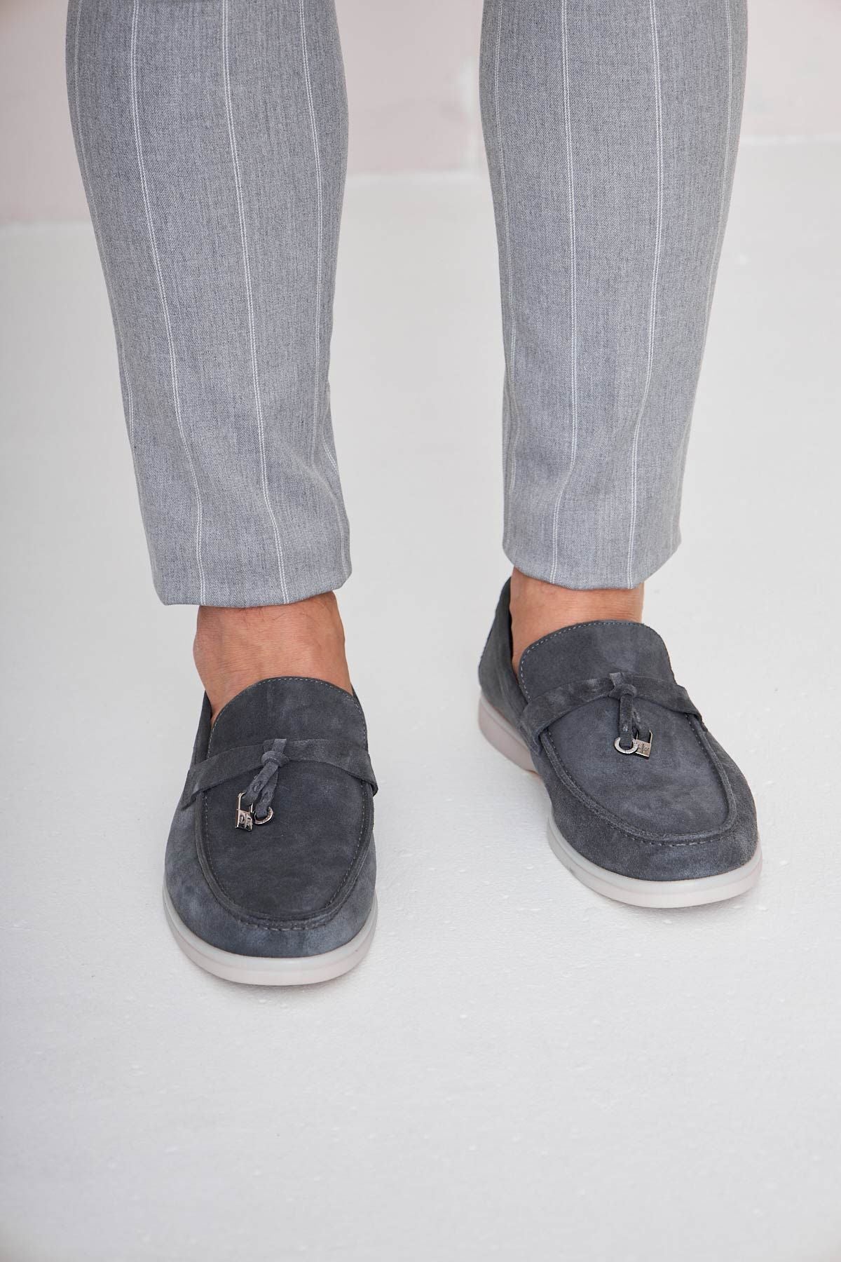 Hakiki Süet Erkek Tokalı Loafer 500910 Antrasit