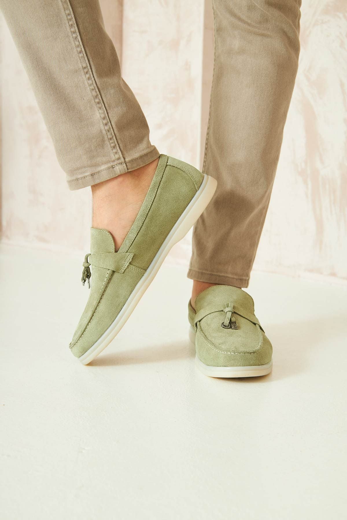 Hakiki Süet Erkek Tokalı Loafer 500910 Mint