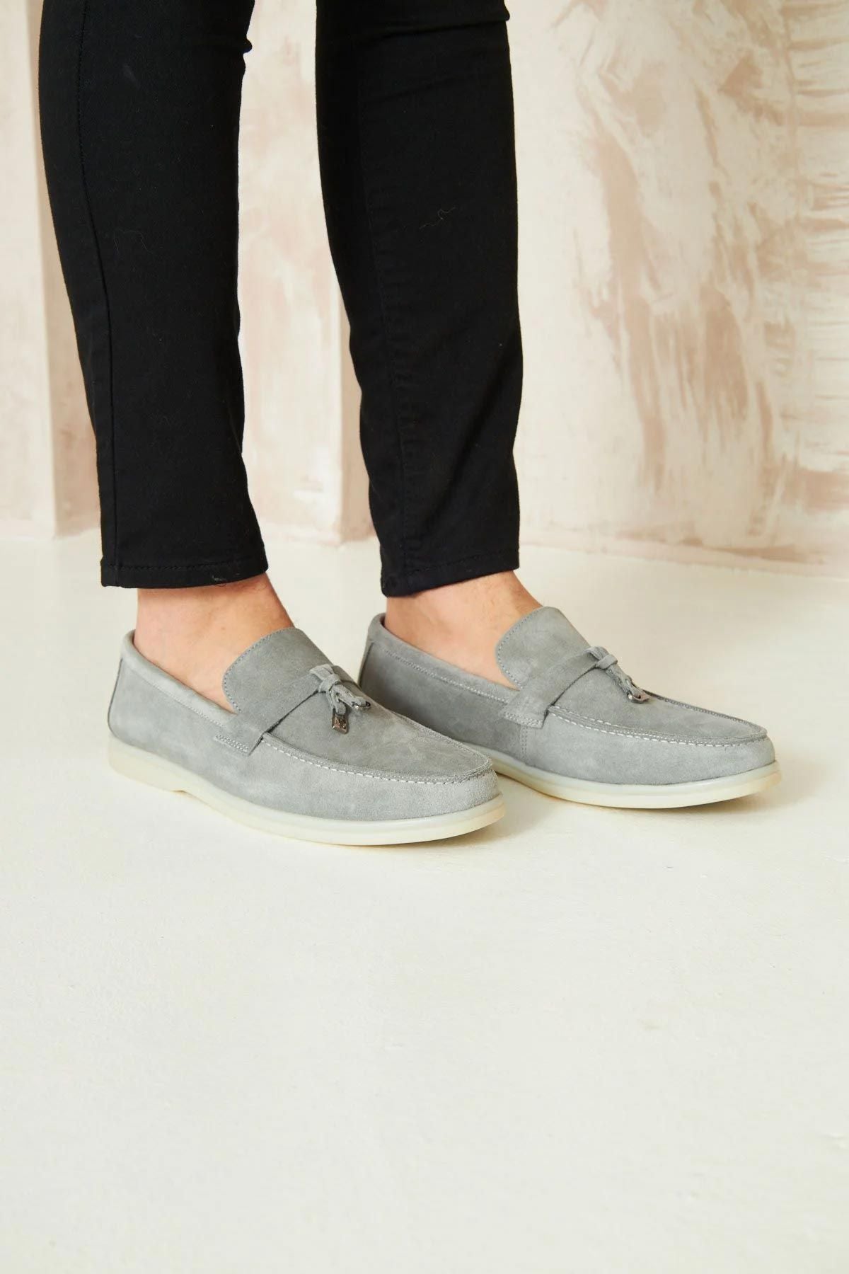 Hakiki Süet Erkek Tokalı Loafer 500910 Gri