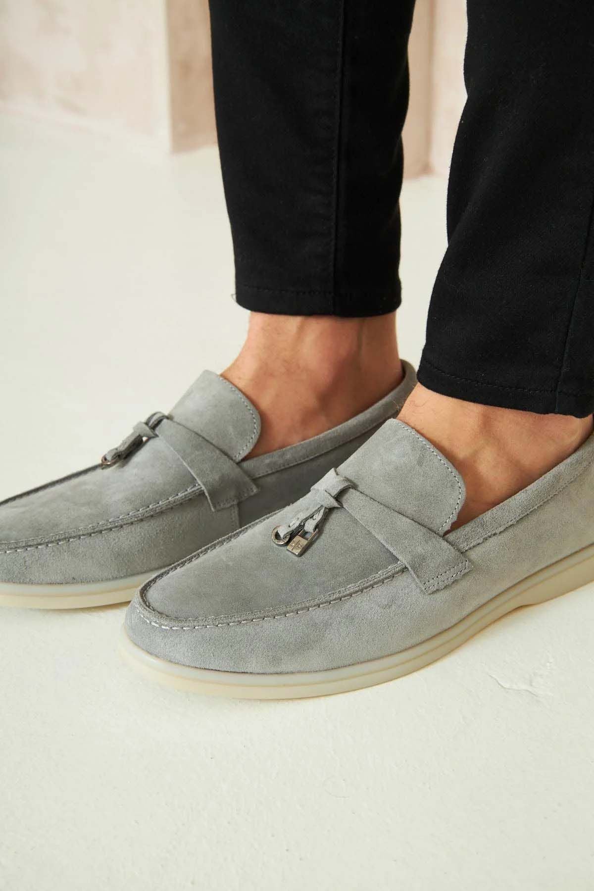 Hakiki Süet Erkek Tokalı Loafer 500910 Gri