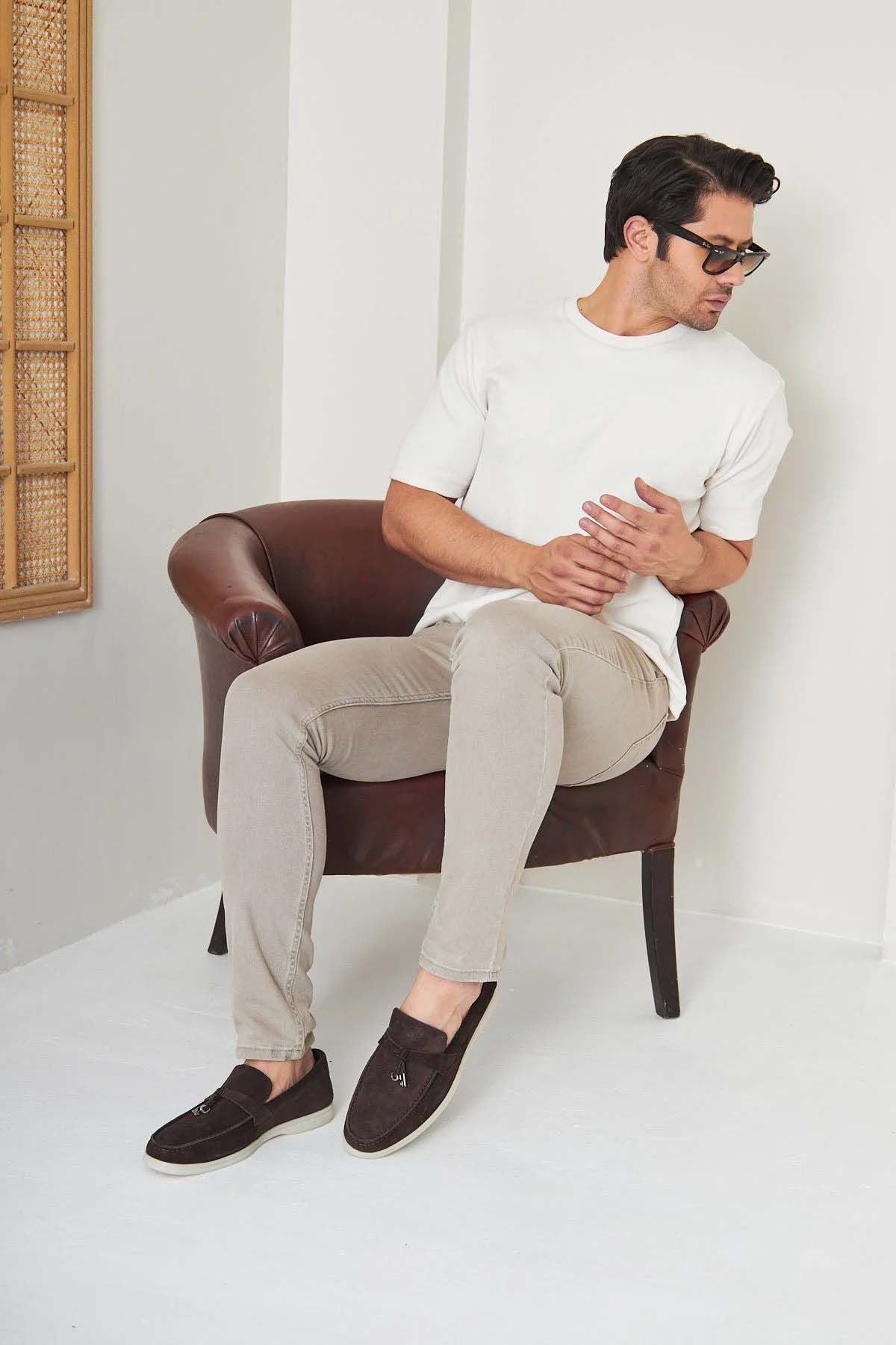 Hakiki Süet Erkek Tokalı Loafer 500910 Kahve