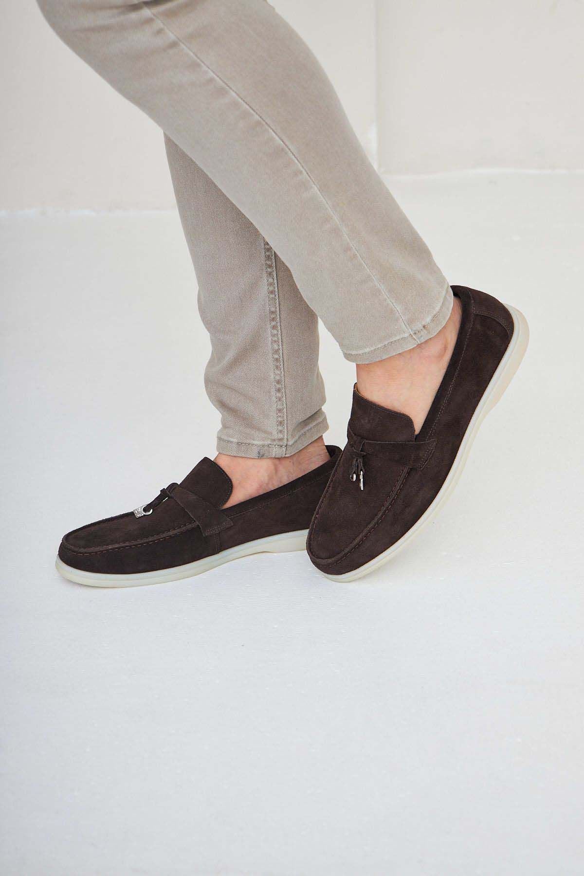 Hakiki Süet Erkek Tokalı Loafer 500910 Kahve