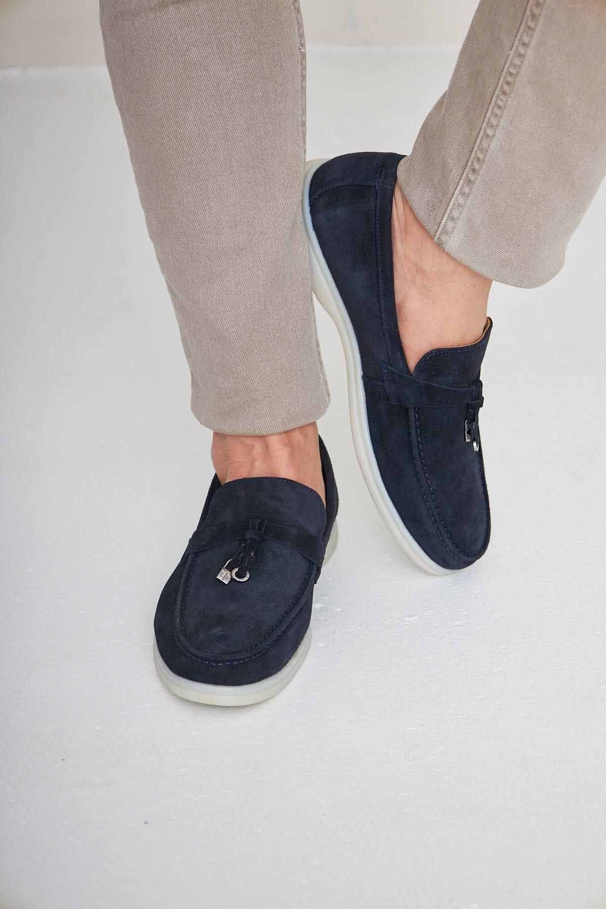 Hakiki Süet Erkek Tokalı Loafer 500910 Lacivert