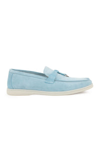 Genuine Suede Men's Buckled Loafer 500910 Blue