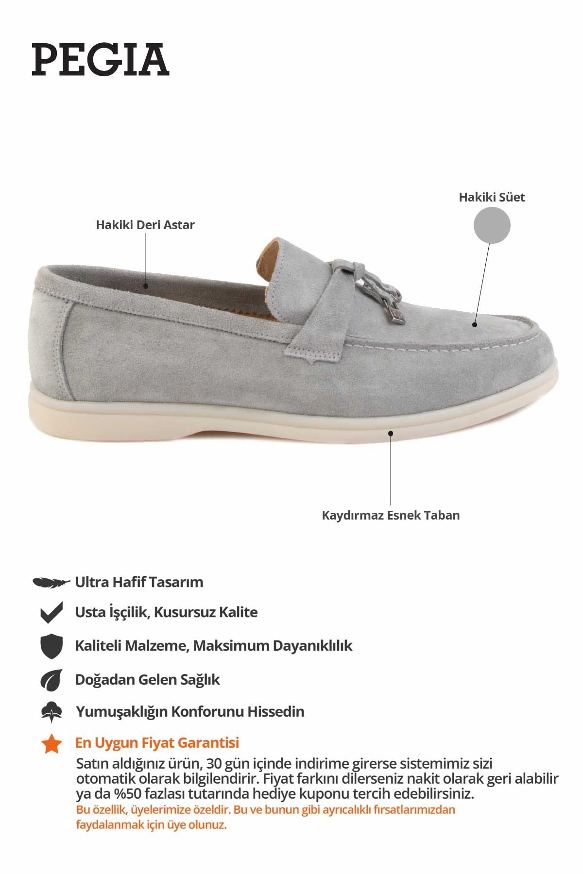 Hakiki Süet Erkek Tokalı Loafer 500910 Gri