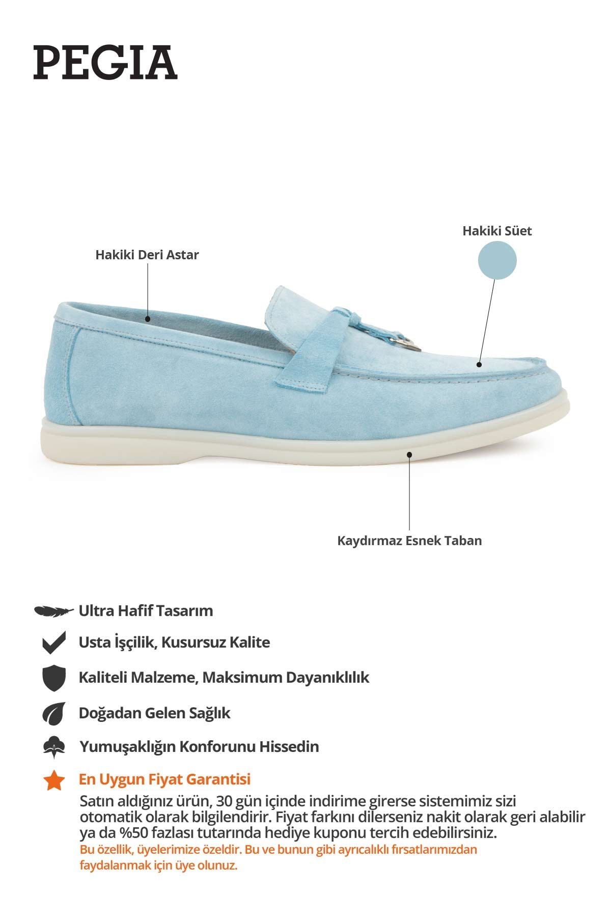 Hakiki Süet Erkek Tokalı Loafer 500910 Mavi