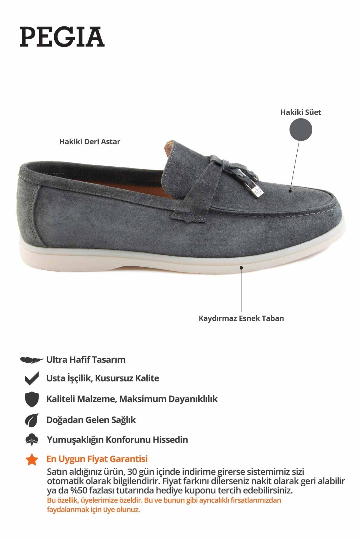 Hakiki Süet Erkek Tokalı Loafer 500910 Antrasit