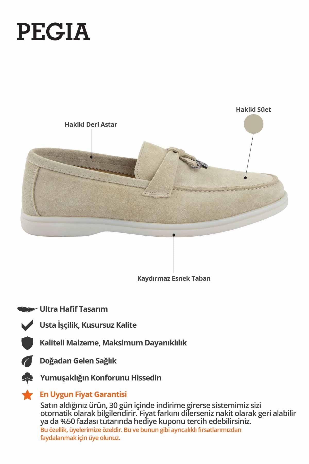 Hakiki Süet Erkek Tokalı Loafer 500910 Bej