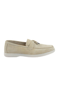 Genuine Suede Men's Buckled Loafer 500910 Beige