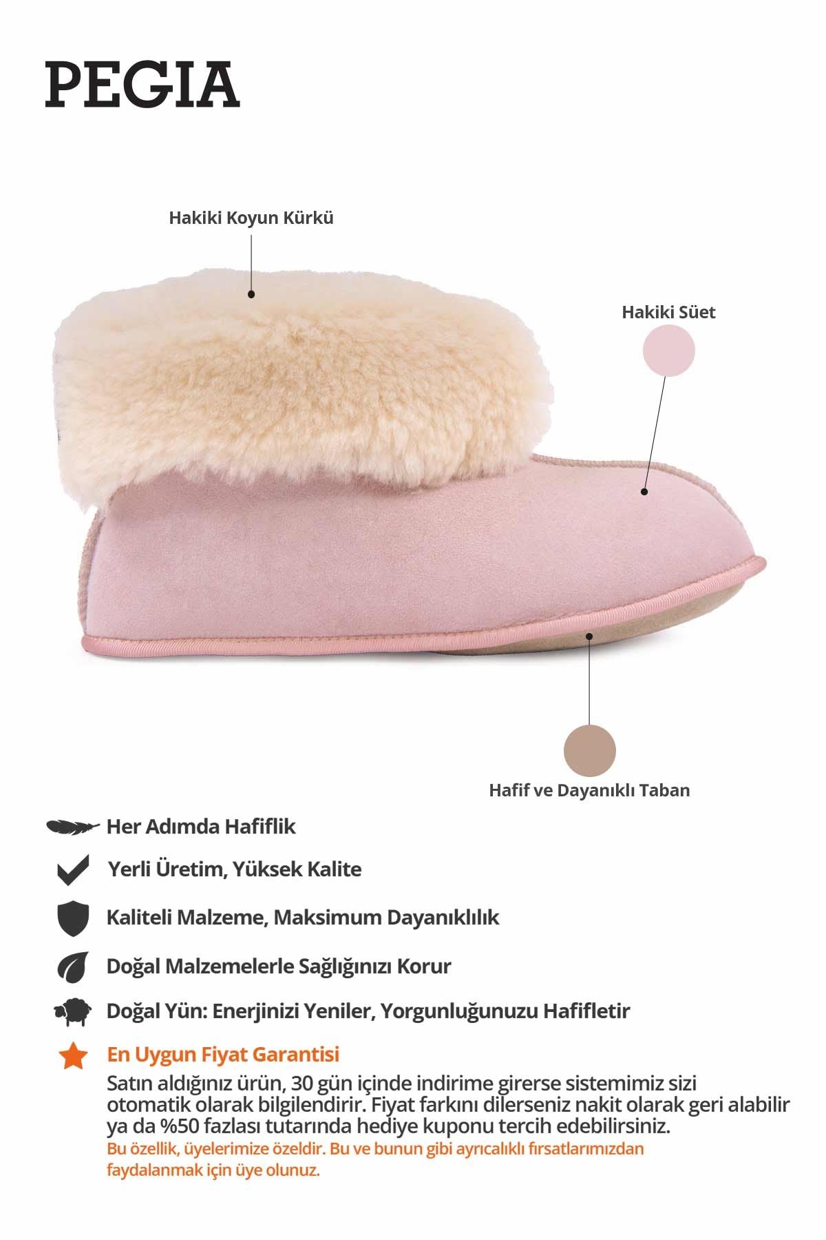 Hakiki Süet İçi Kürklü Panduf 191210 Pembe