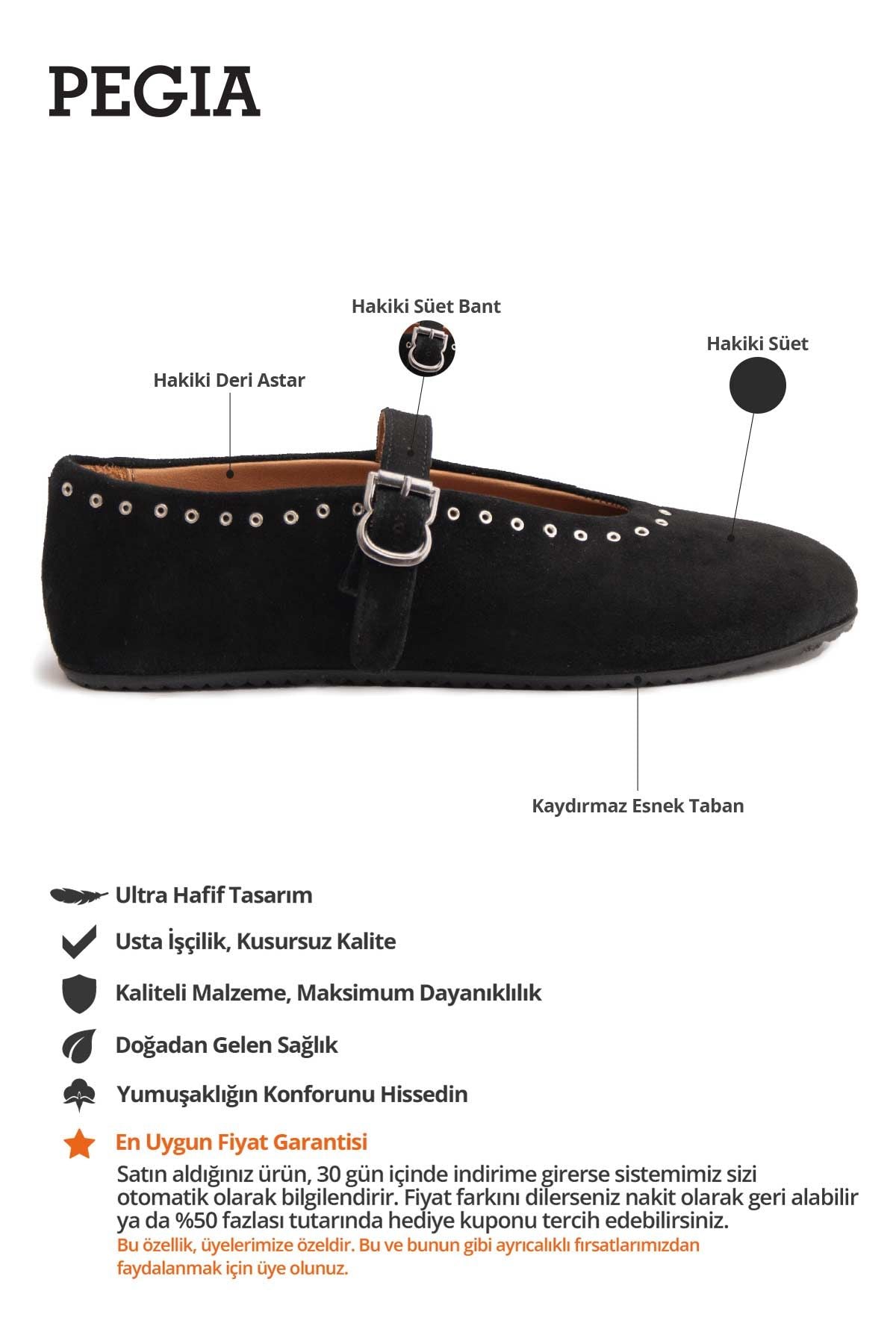 Hakiki Süet Kadın Bantlı Babet 700951 Siyah