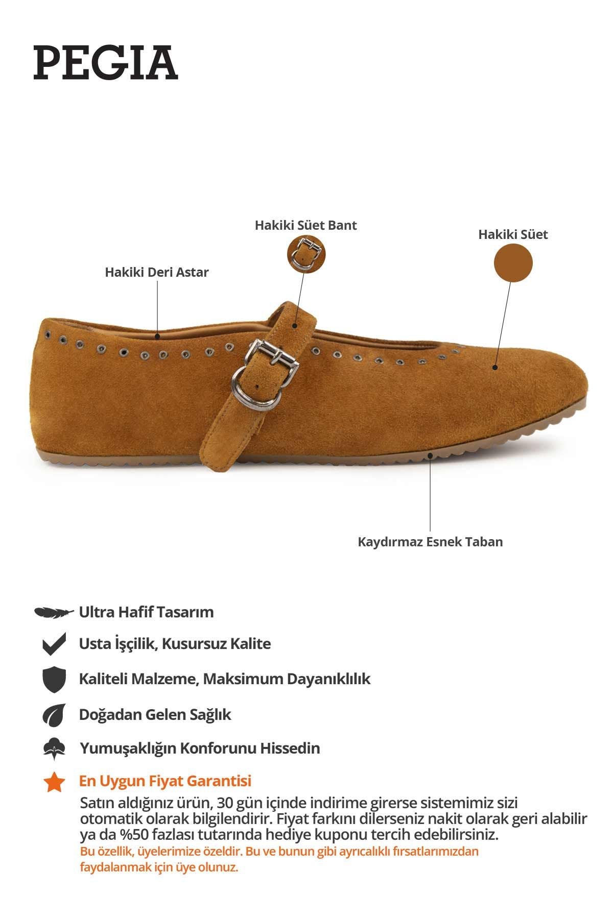 Hakiki Süet Kadın Bantlı Babet 700951 Taba