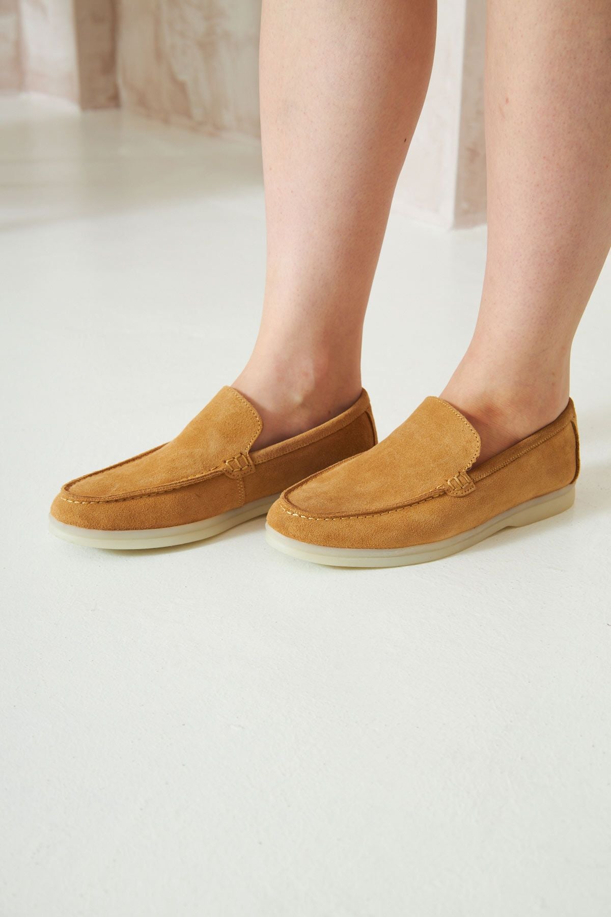 Hakiki Süet Kadın Düz Ayakkabı 700910 Camel