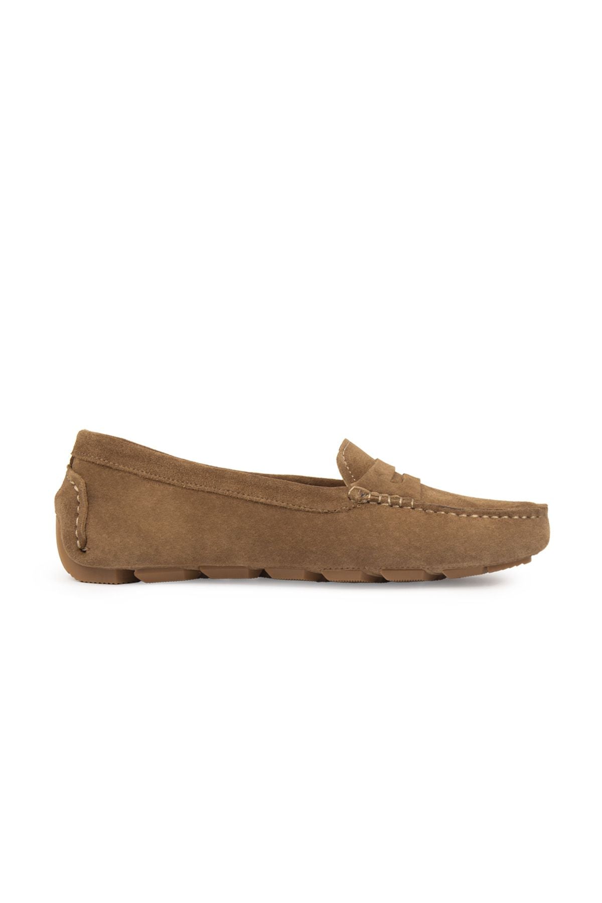 Hakiki Süet Kadın Loafer Ayakkabı 700907 Camel