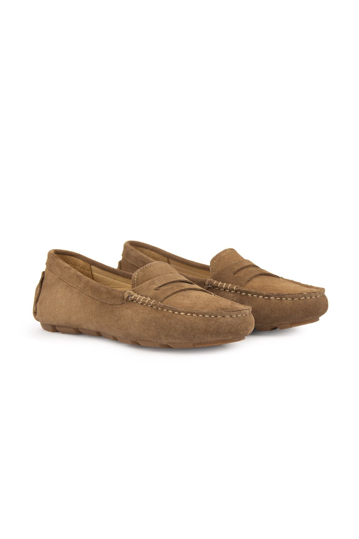 Hakiki Süet Kadın Loafer Ayakkabı 700907 Camel