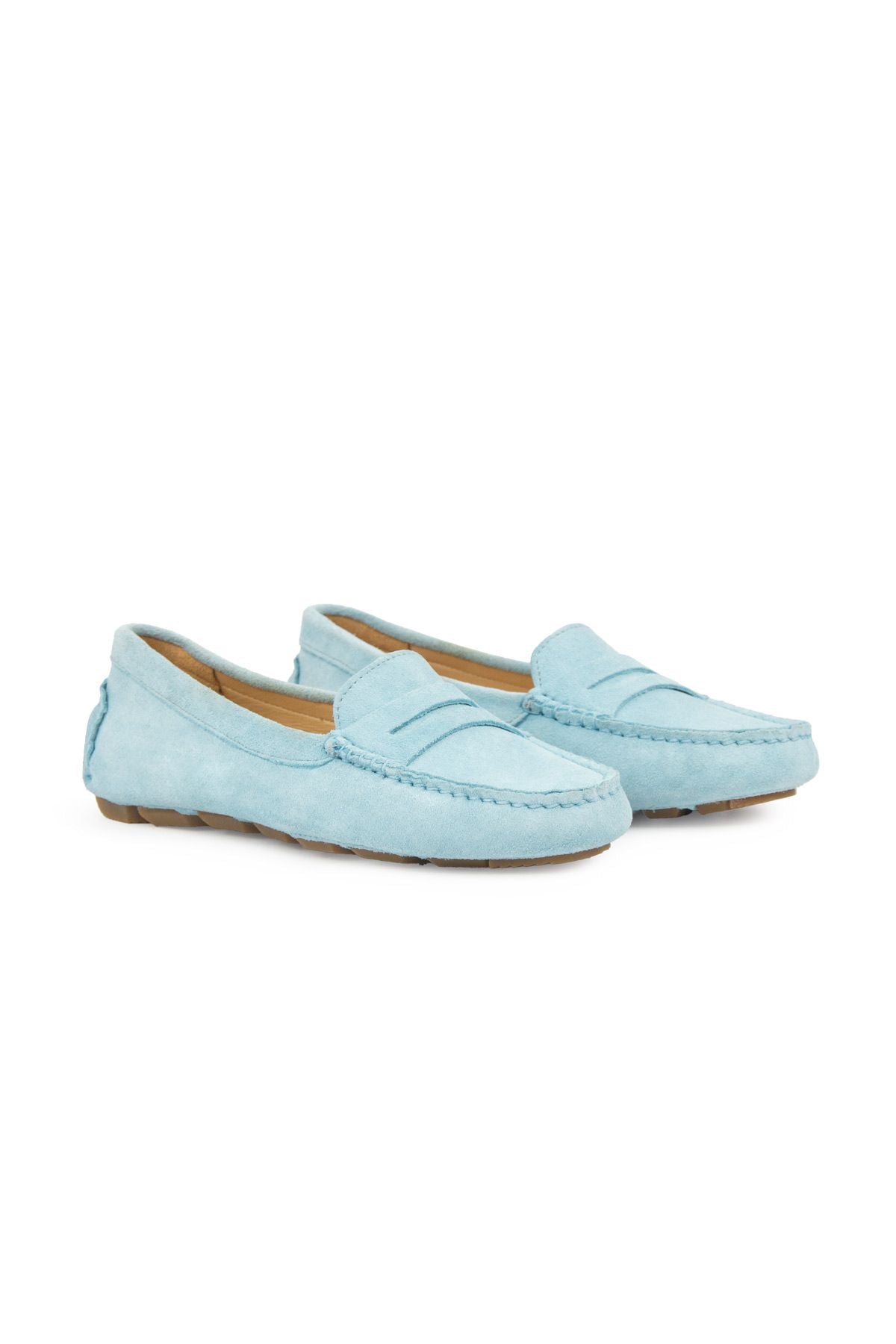 Hakiki Süet Kadın Loafer Ayakkabı 700907 Mavi