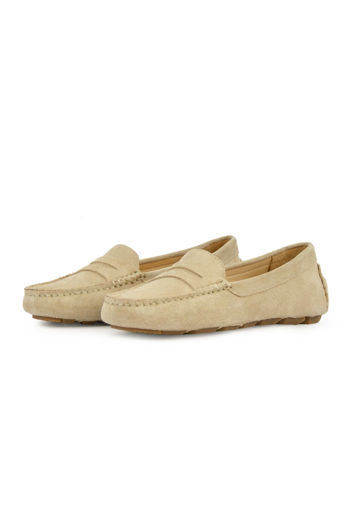 Hakiki Süet Kadın Loafer Ayakkabı 700907 Bej