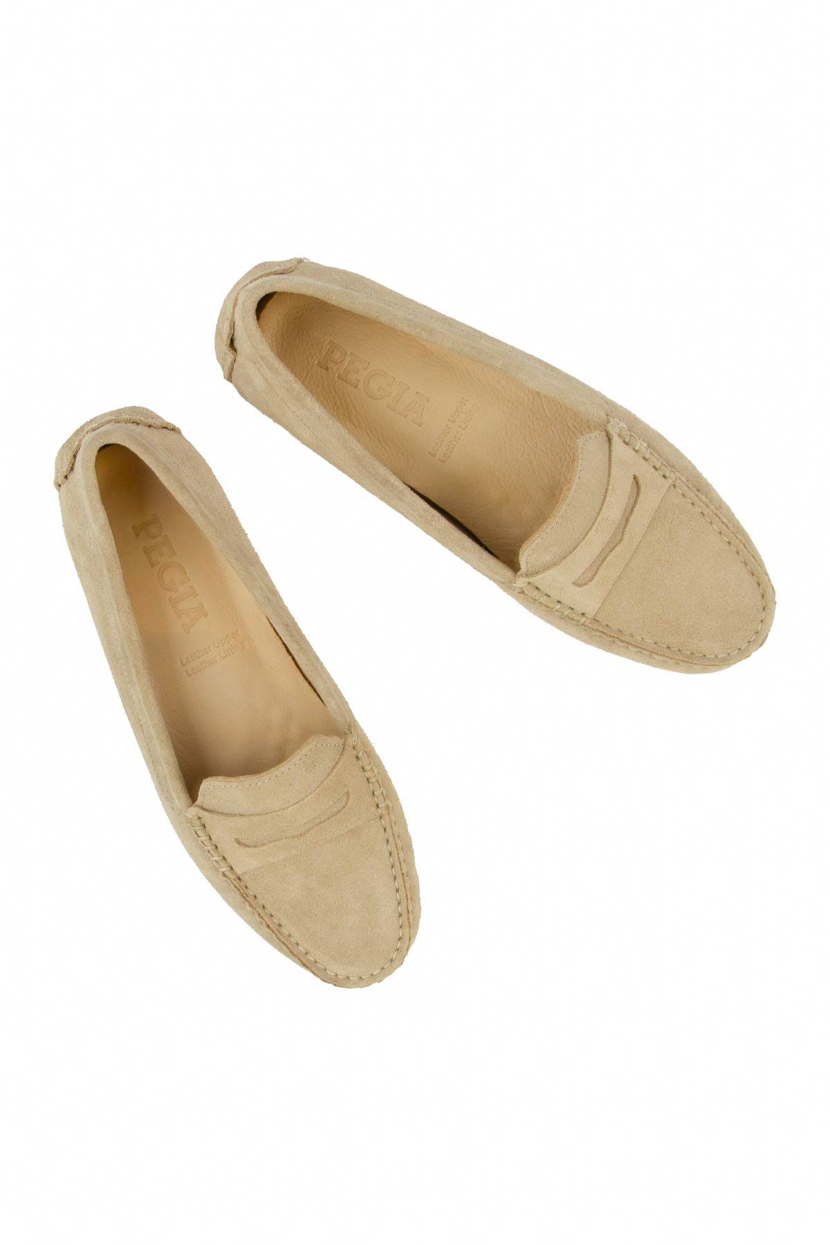 Hakiki Süet Kadın Loafer Ayakkabı 700907 Bej
