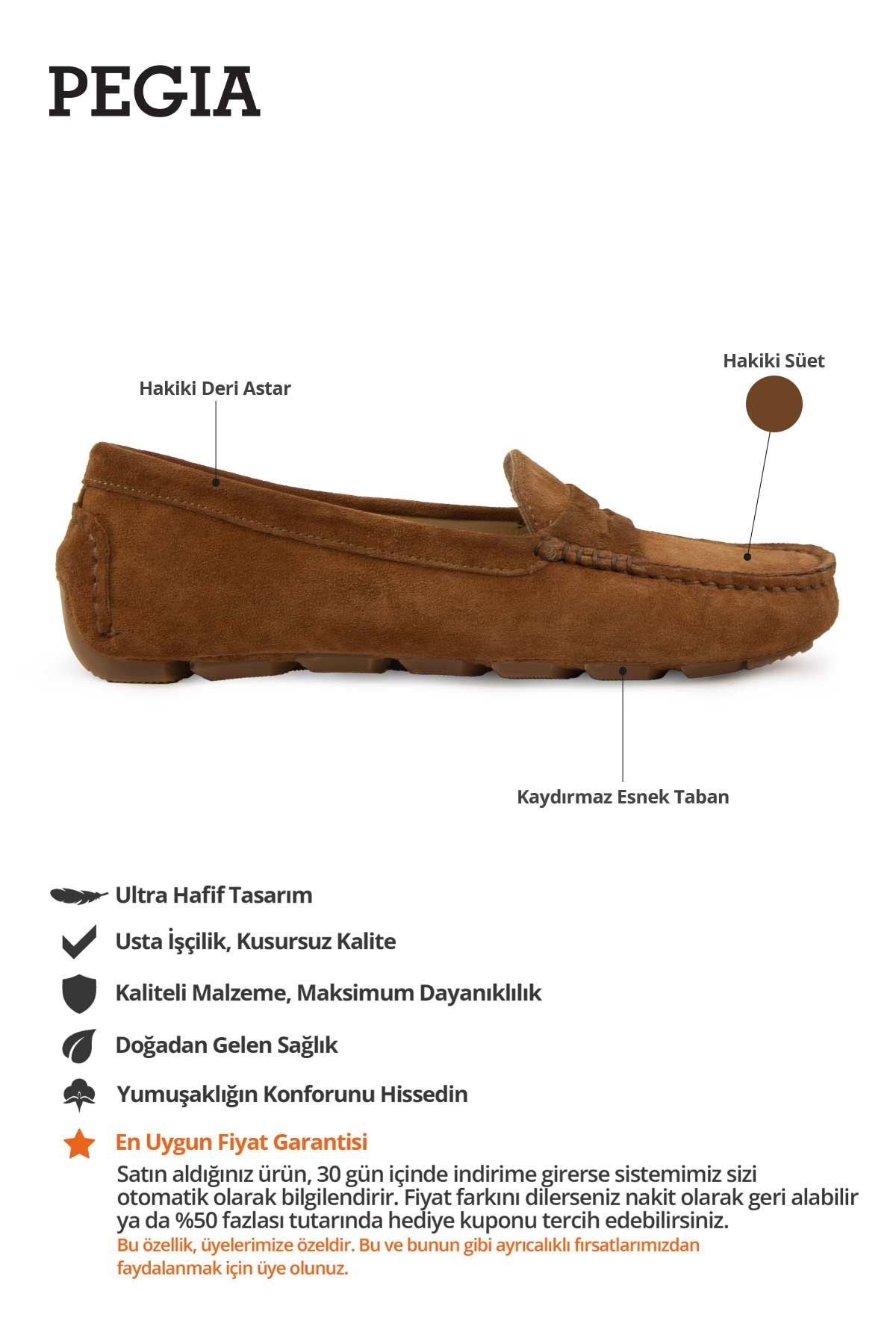 Hakiki Süet Kadın Loafer Ayakkabı 700907 Taba