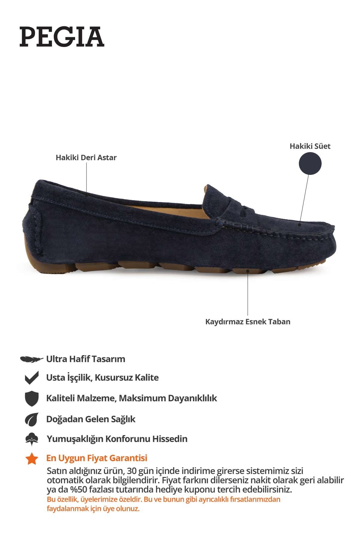 Hakiki Süet Kadın Loafer Ayakkabı 700907 Lacivert