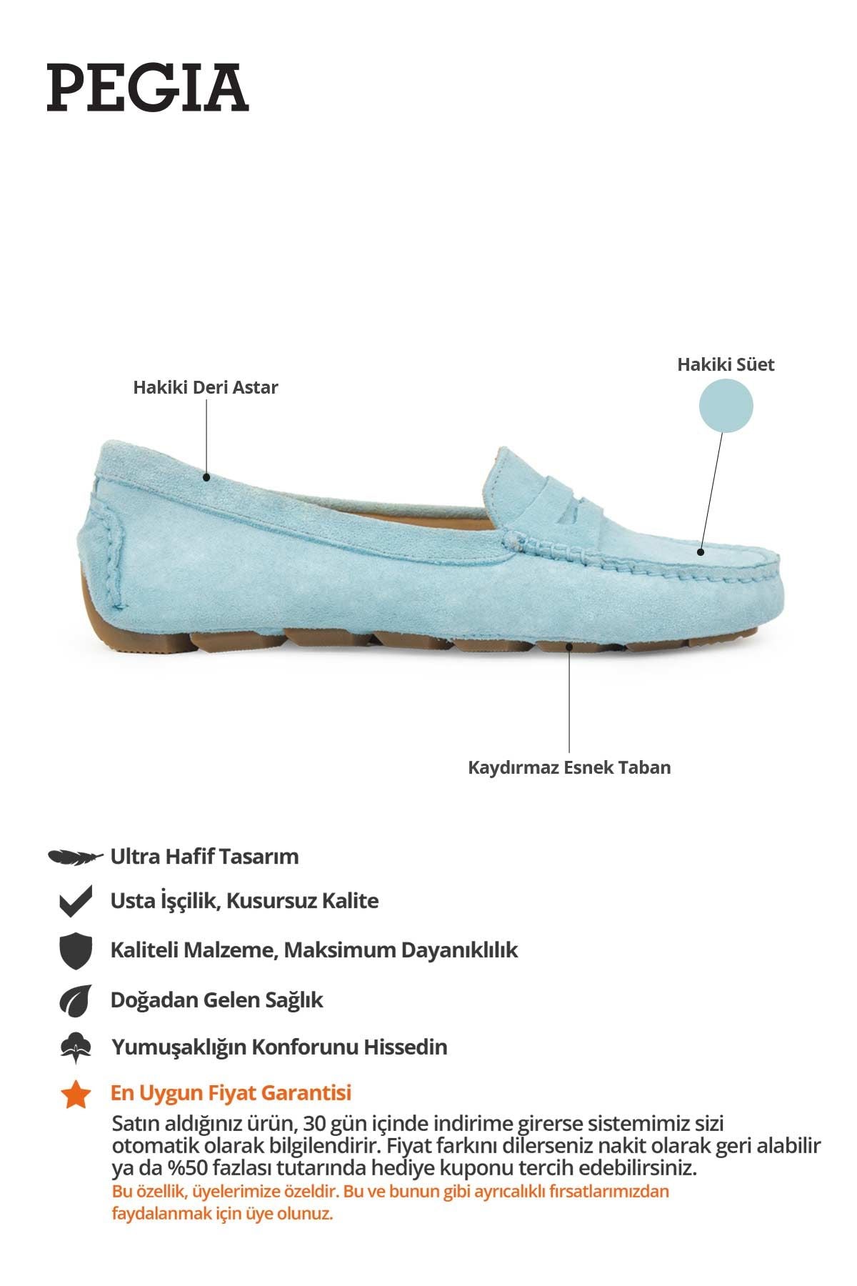 Hakiki Süet Kadın Loafer Ayakkabı 700907 Mavi