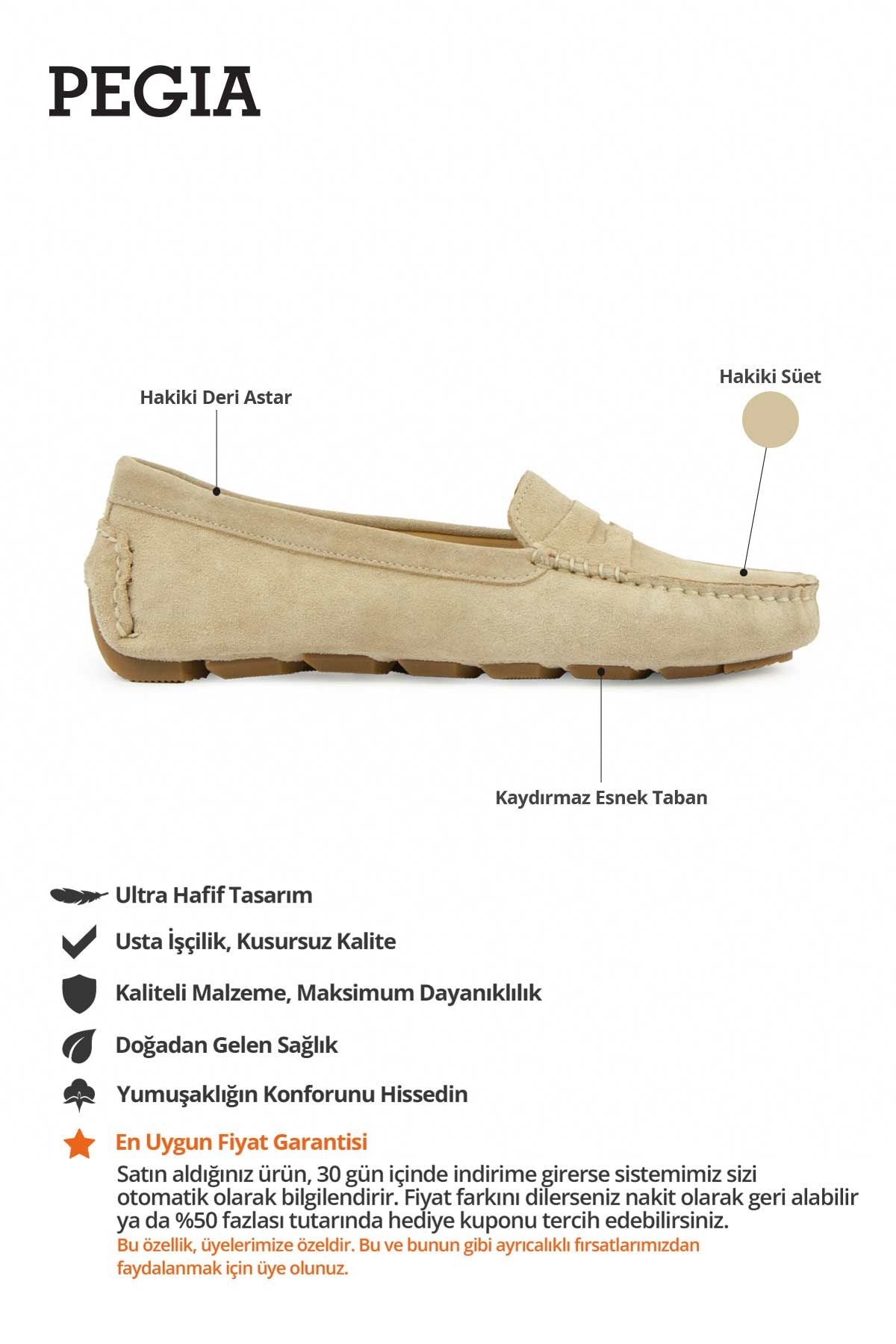 Hakiki Süet Kadın Loafer Ayakkabı 700907 Bej