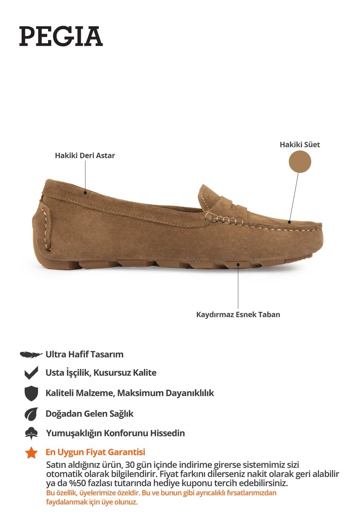 Hakiki Süet Kadın Loafer Ayakkabı 700907 Camel