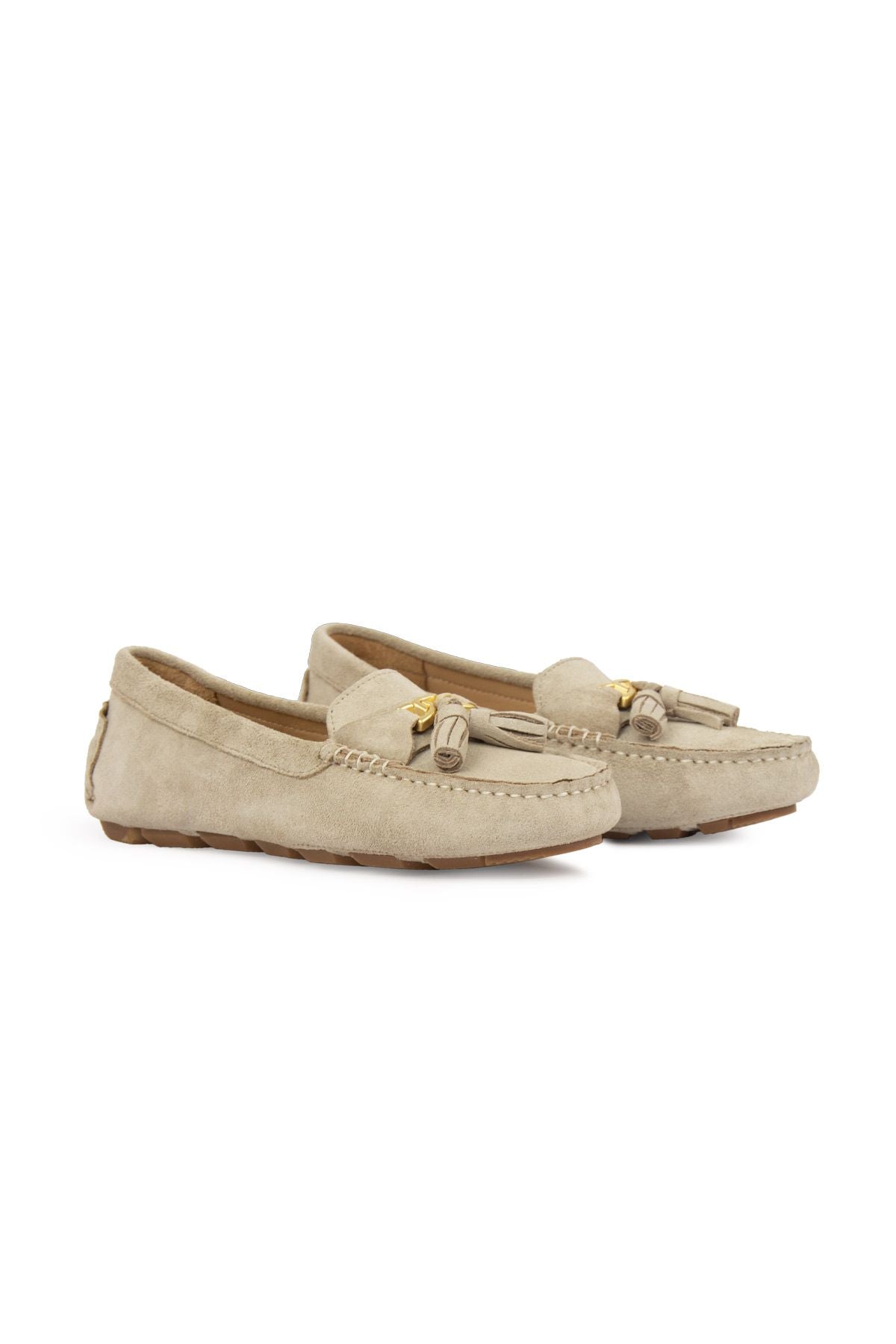 Hakiki Süet Kadın Loafer Ayakkabı 700908 Bej