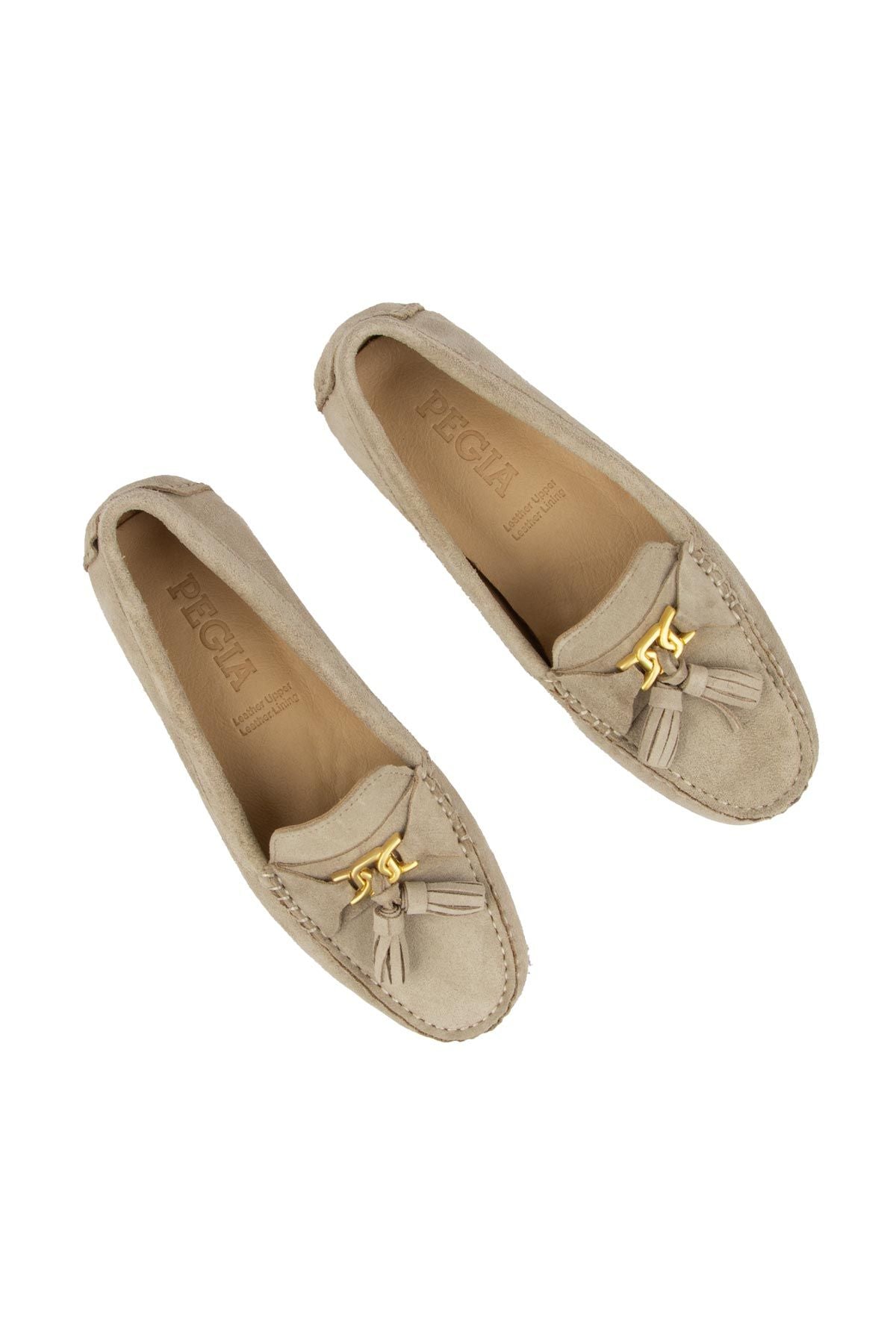 Hakiki Süet Kadın Loafer Ayakkabı 700908 Bej