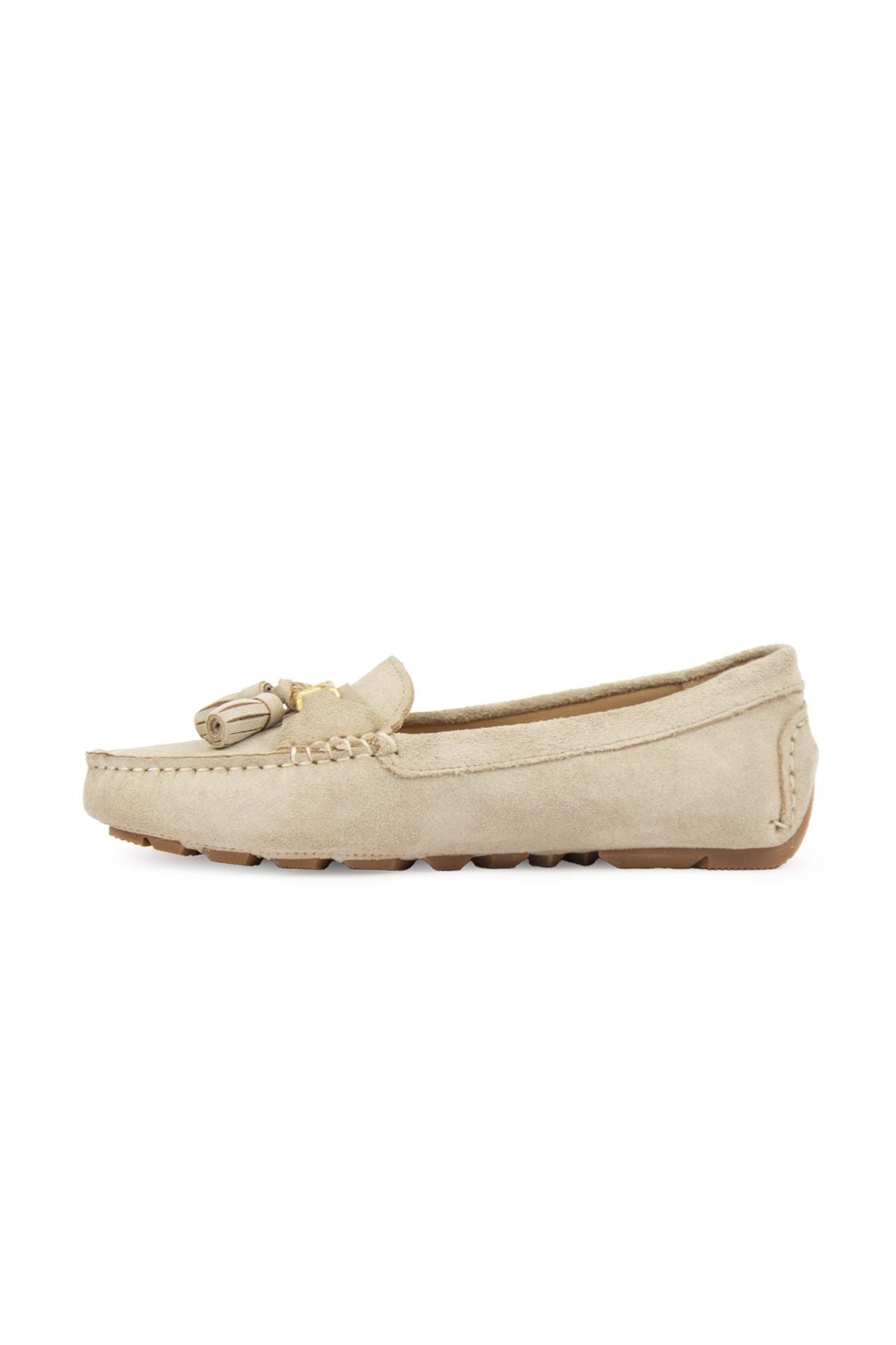 Hakiki Süet Kadın Loafer Ayakkabı 700908 Bej
