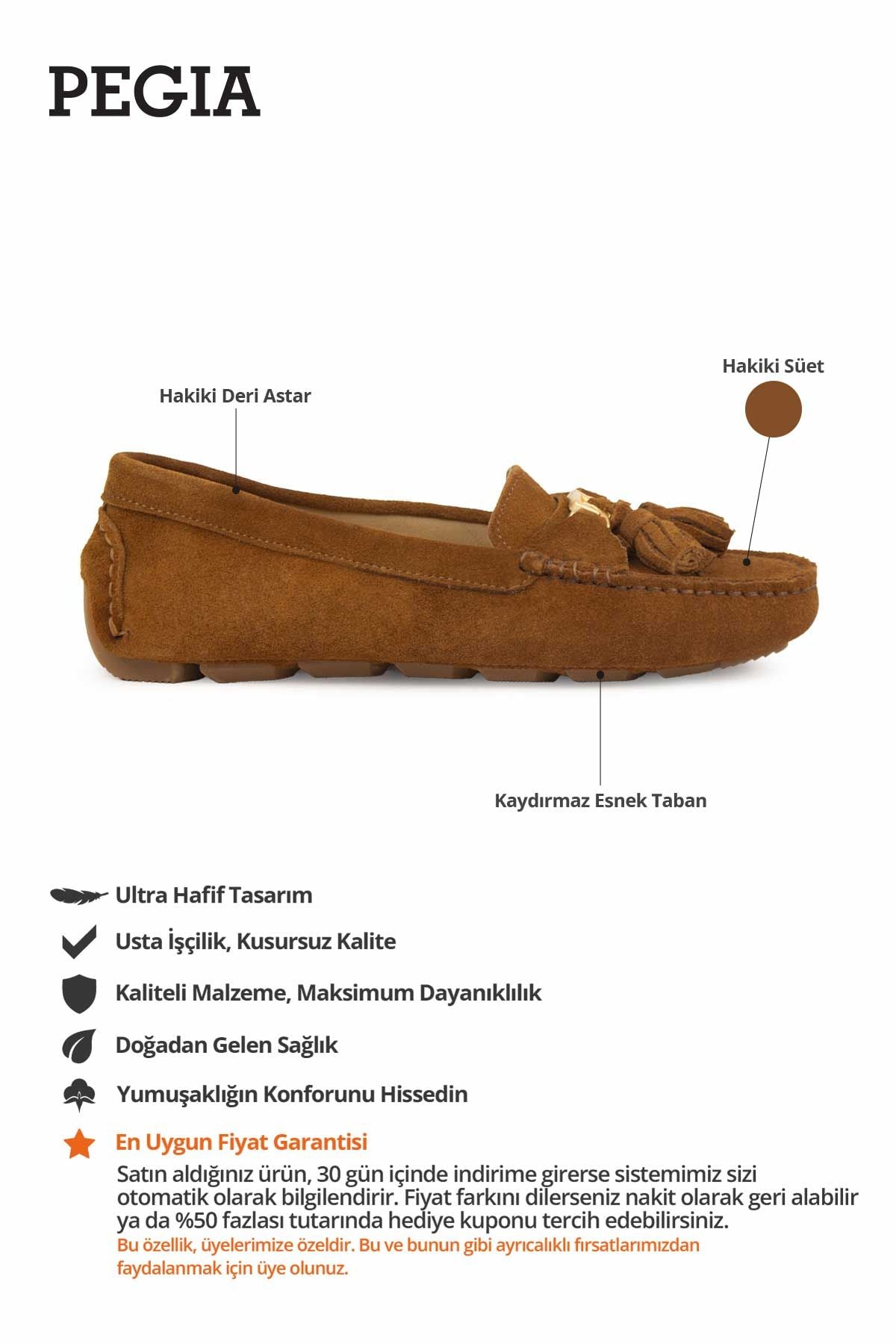 Hakiki Süet Kadın Loafer Ayakkabı 700908 Taba