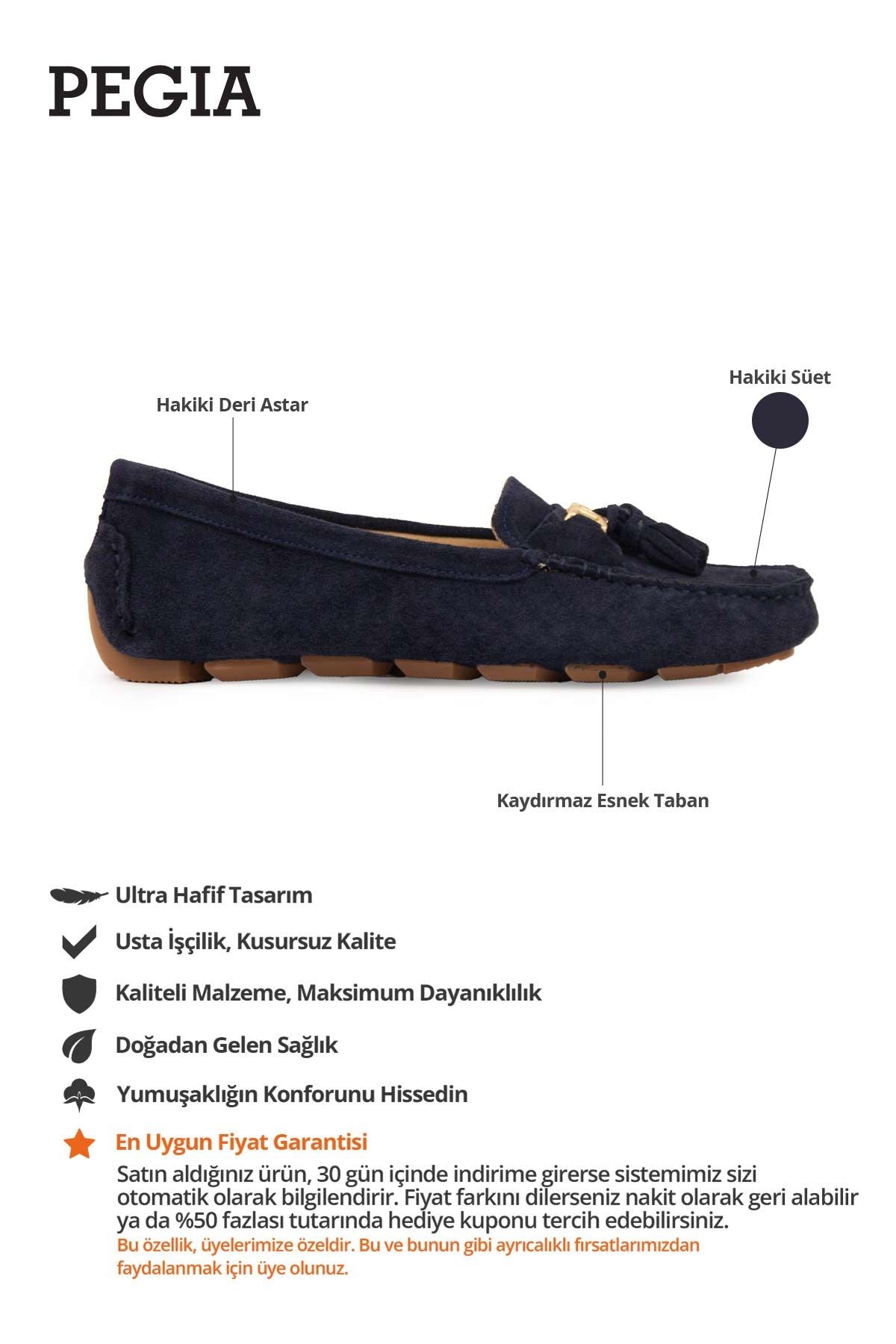 Hakiki Süet Kadın Loafer Ayakkabı 700908 Lacivert