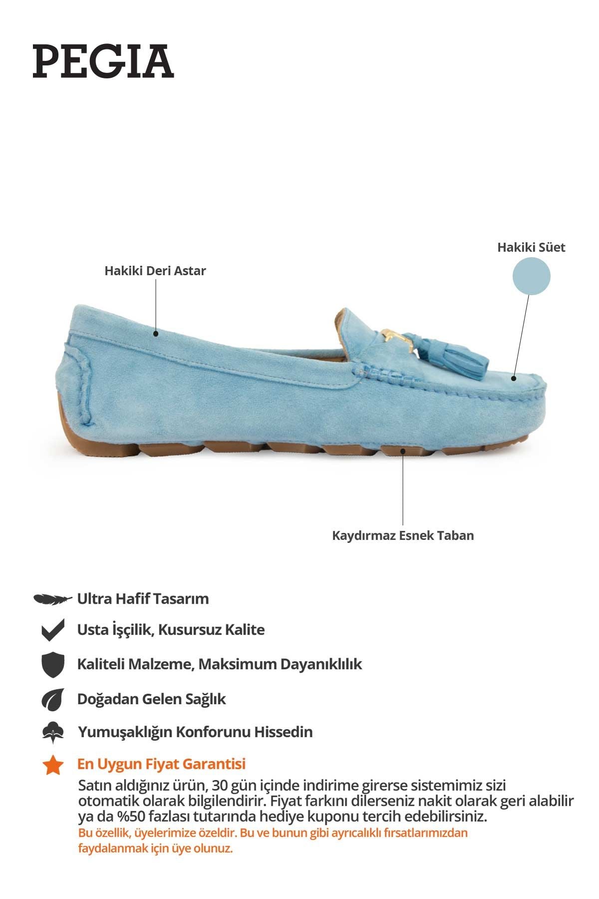 Hakiki Süet Kadın Loafer Ayakkabı 700908 Mavi
