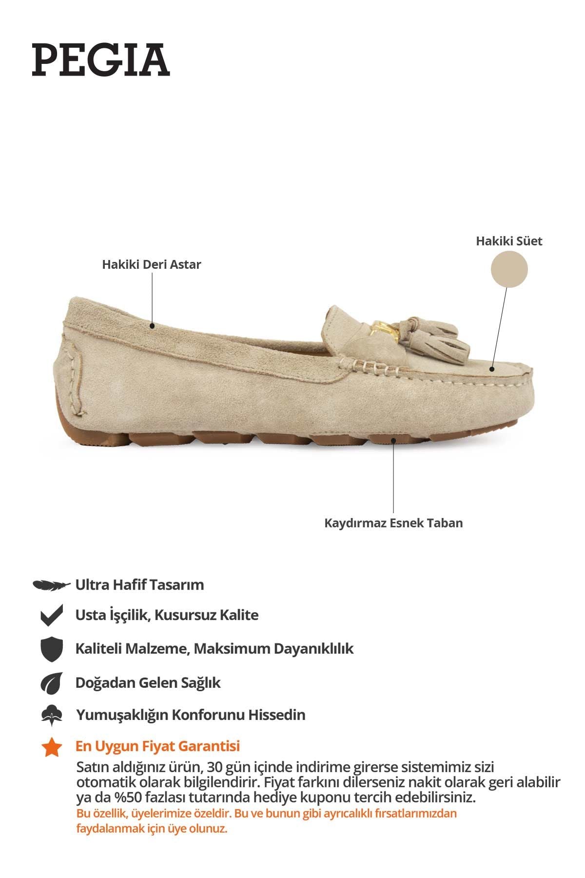 Hakiki Süet Kadın Loafer Ayakkabı 700908 Bej