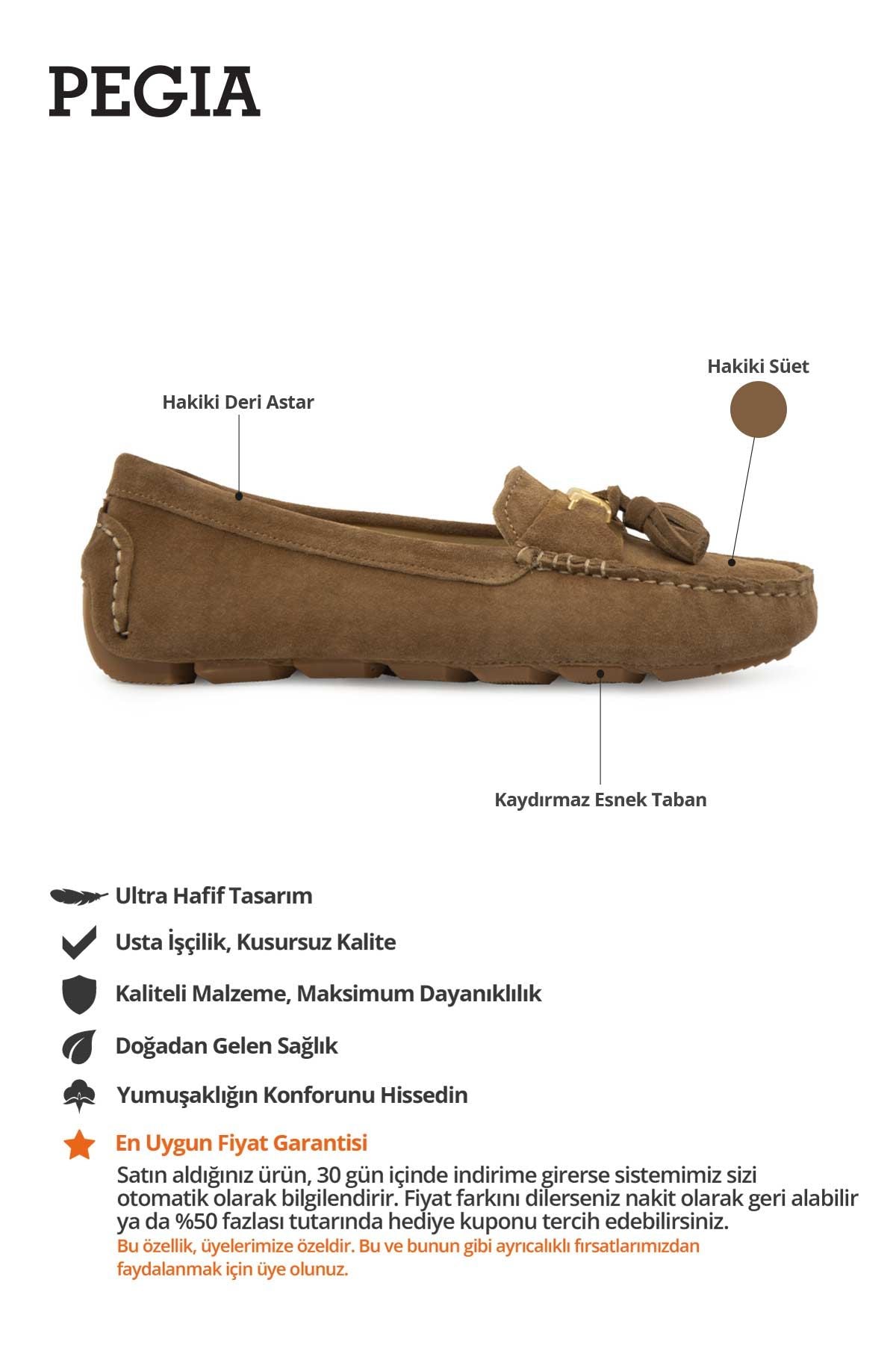 Hakiki Süet Kadın Loafer Ayakkabı 700908 Camel