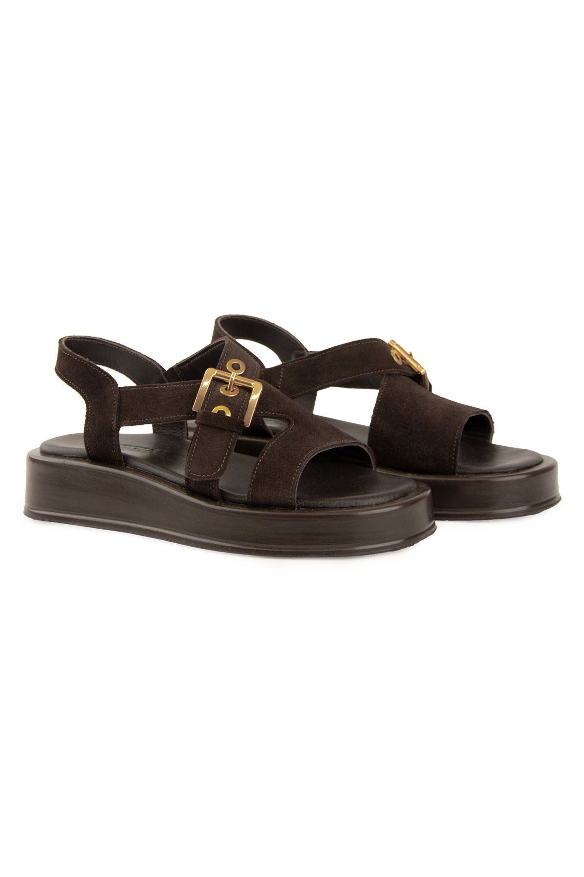 Hakiki Süet Kadın Sandalet DG6092 Kahve
