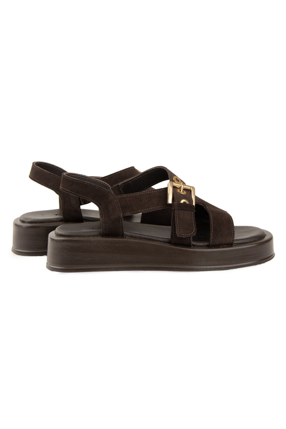 Hakiki Süet Kadın Sandalet DG6092 Kahve