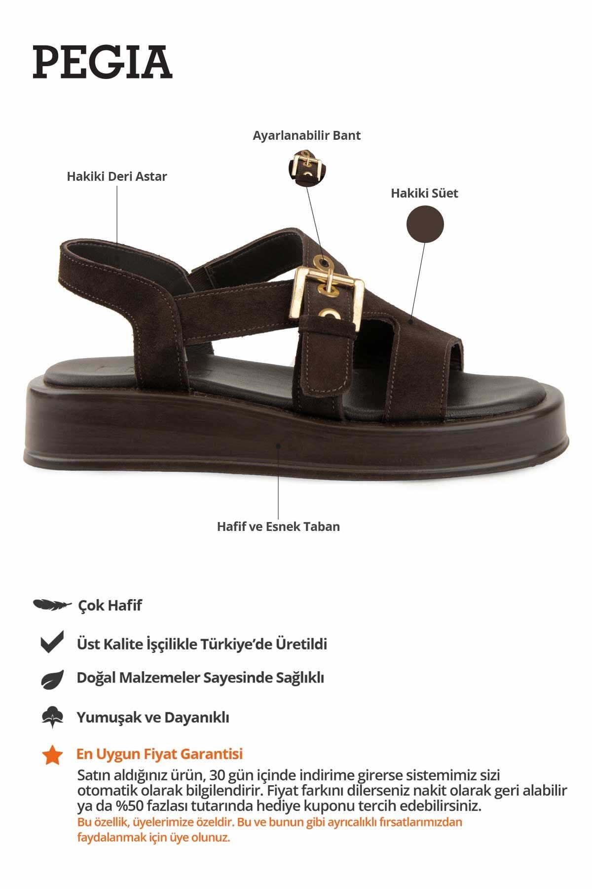 Hakiki Süet Kadın Sandalet DG6092 Kahve