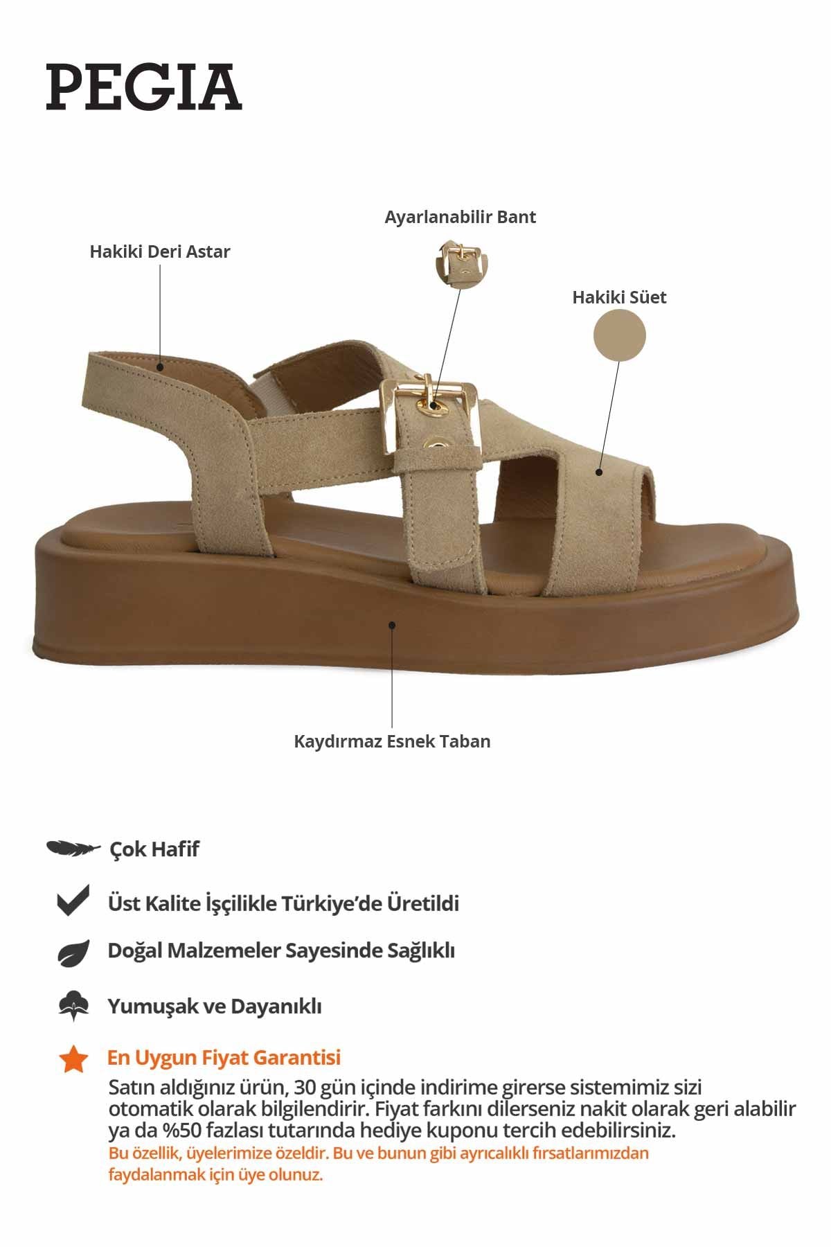 Hakiki Süet Kadın Sandalet DG6092 Kum