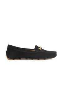 Genuine Suede Women's Buckled Loafers 700914 Black