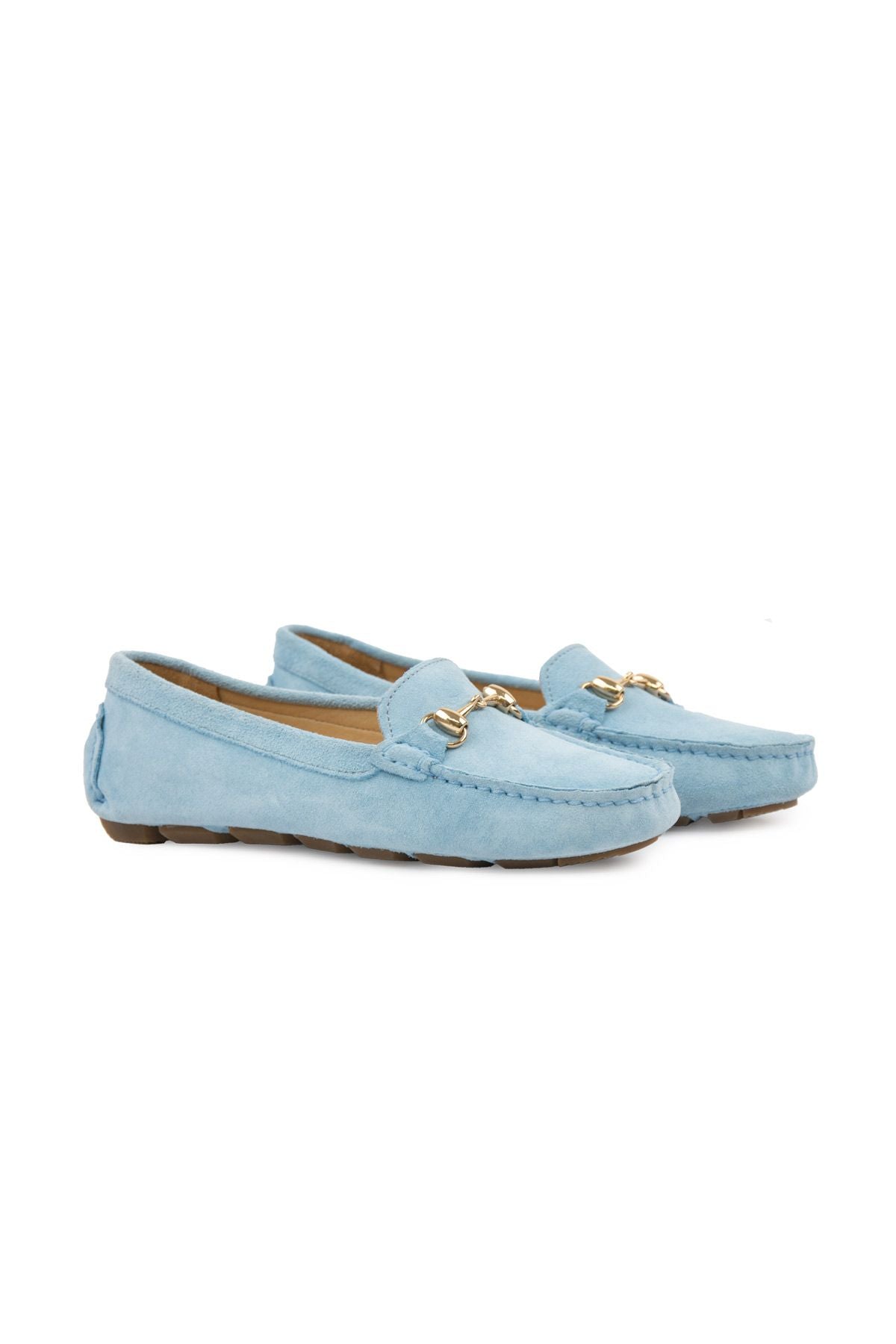 Hakiki Süet Kadın Tokalı Loafer 700914 Mavi