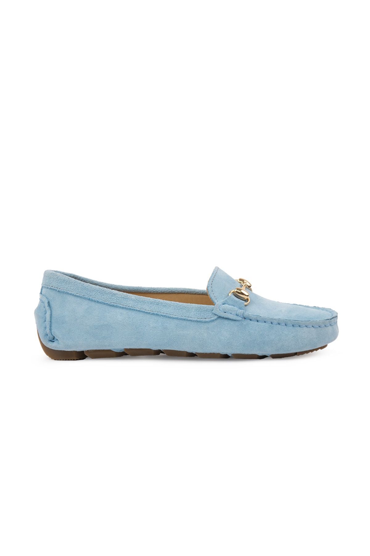 Hakiki Süet Kadın Tokalı Loafer 700914 Mavi