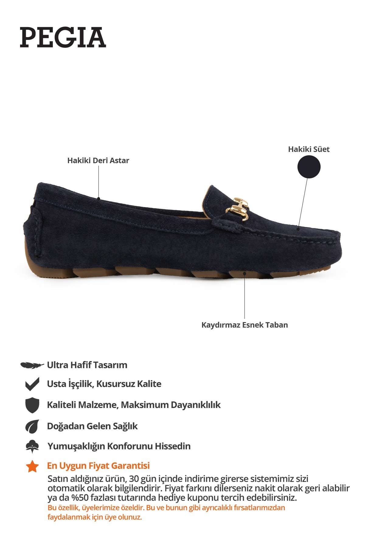 Hakiki Süet Kadın Tokalı Loafer 700914 Lacivert