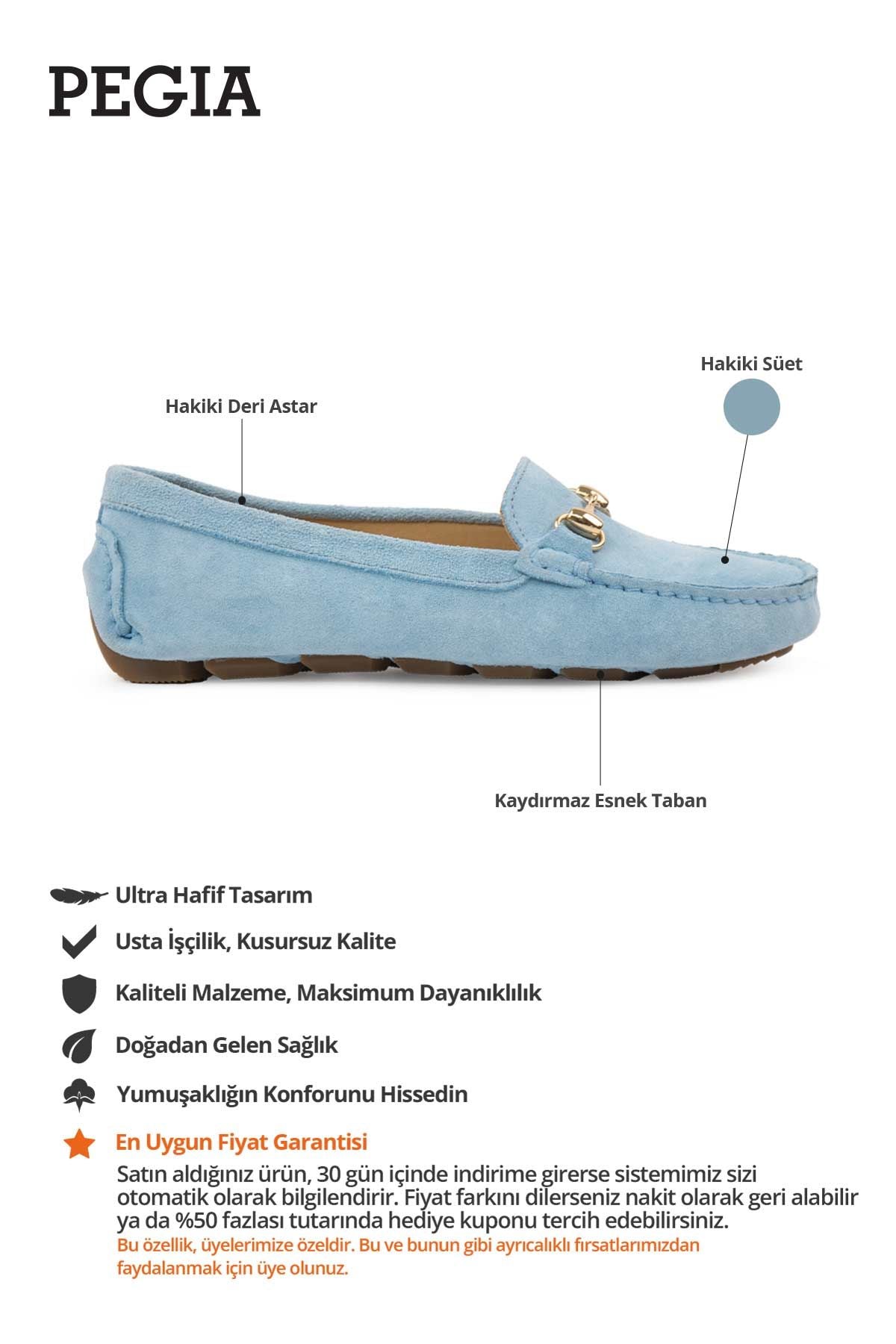 Hakiki Süet Kadın Tokalı Loafer 700914 Mavi
